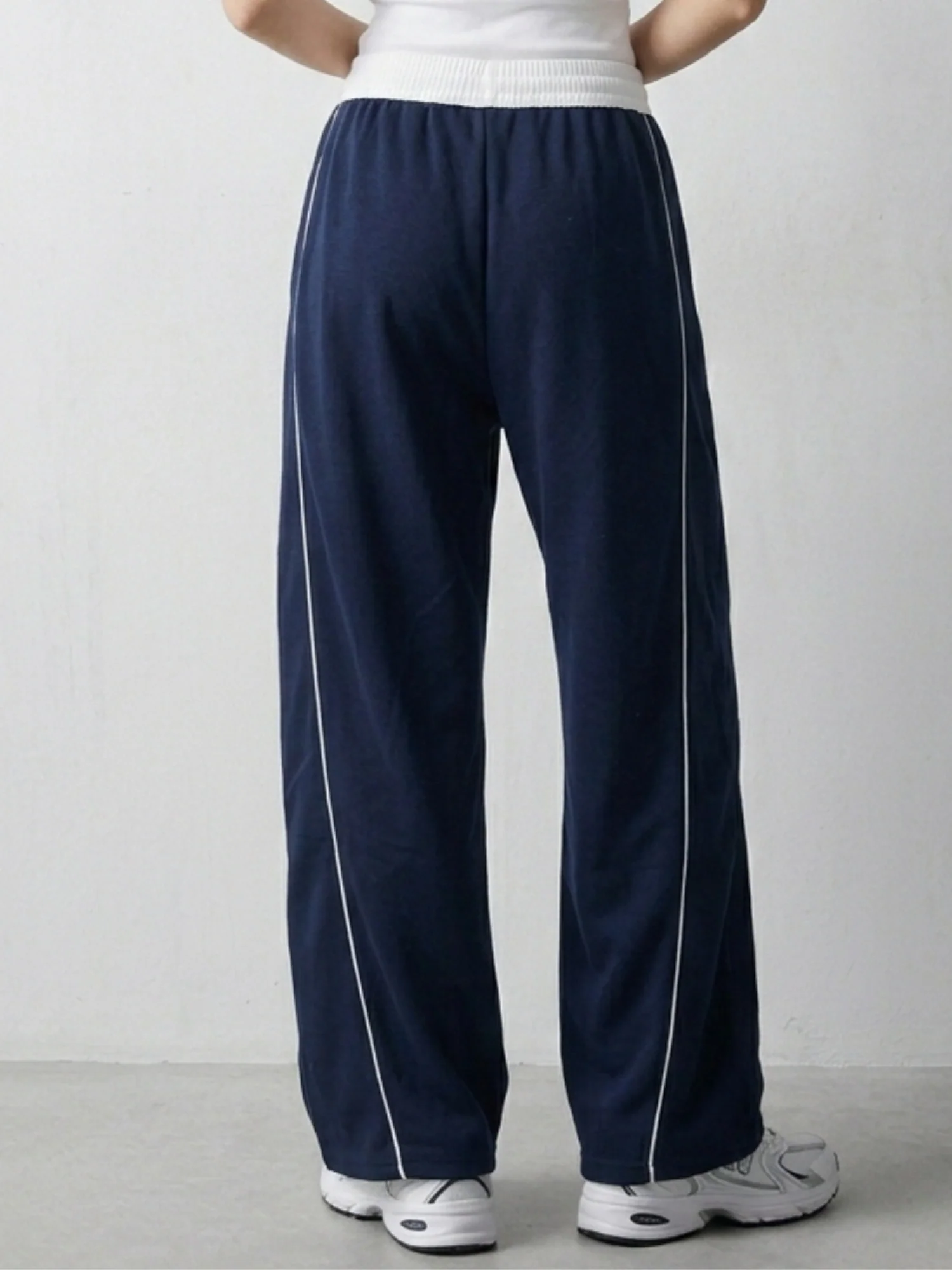 Navy Blue Contrast Waist Wide Leg Pant - Image 5
