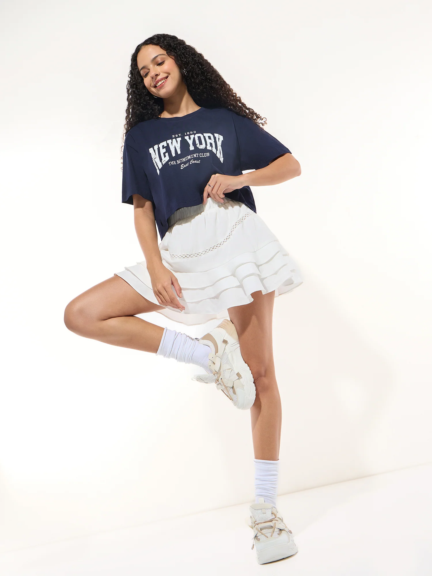 Navy Blue Cropped Boxy T-shirt With Graphic - Image 2