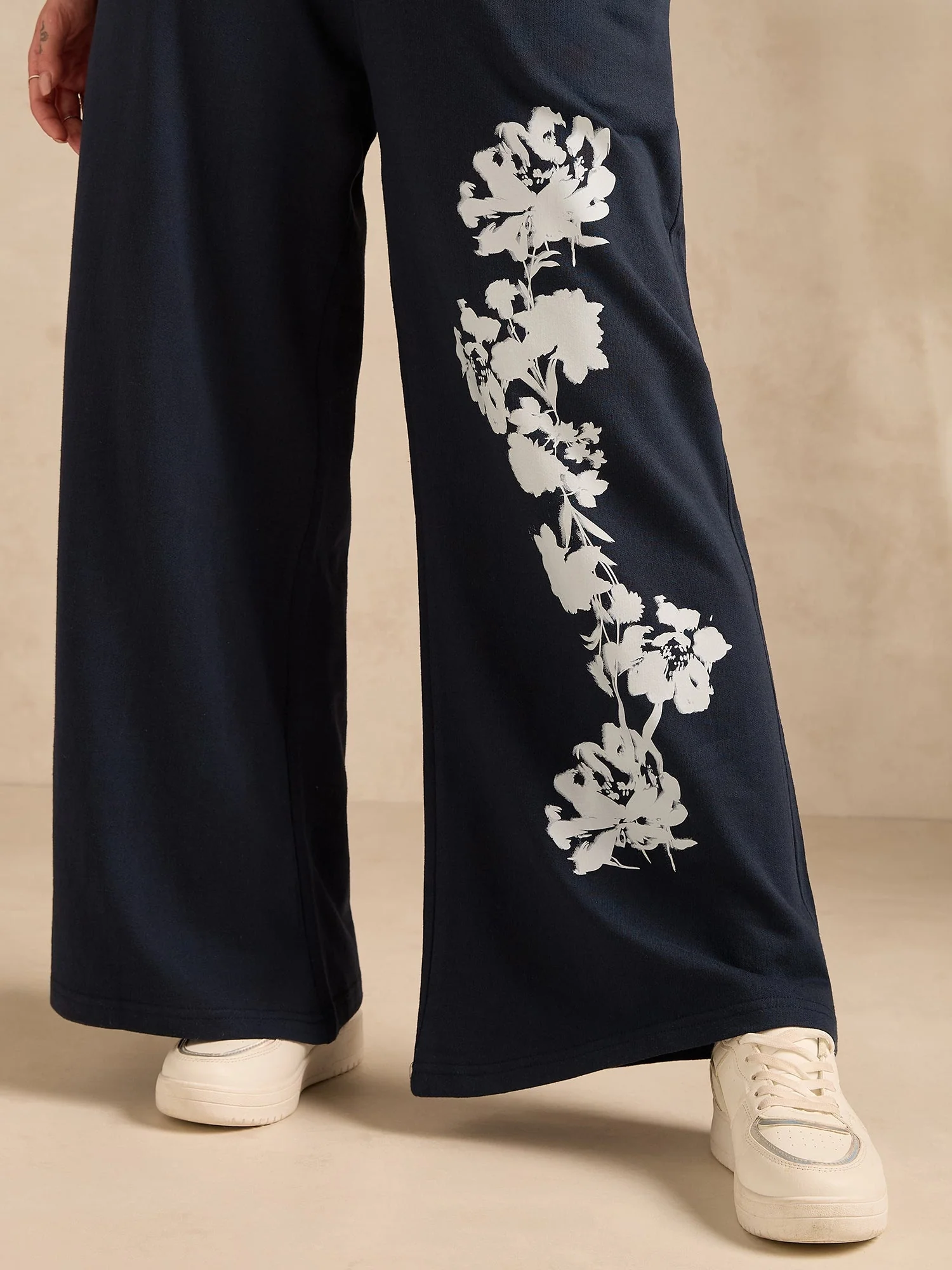 Navy Blue Cuffed Jogger With Side Graphic Print - Image 2
