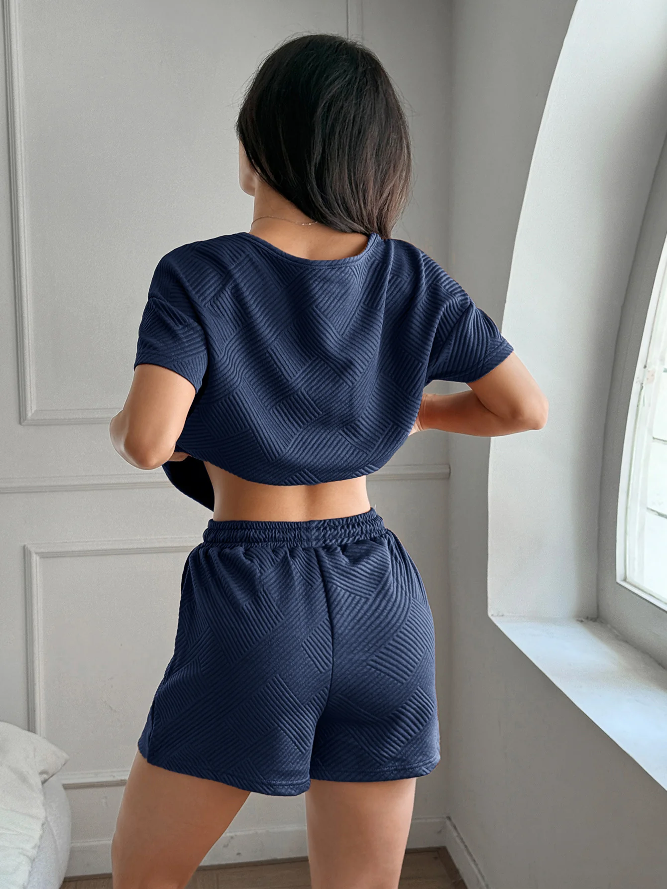 Navy Blue Drop Shoulder Top And Shirts Co-Ord Set - Image 2