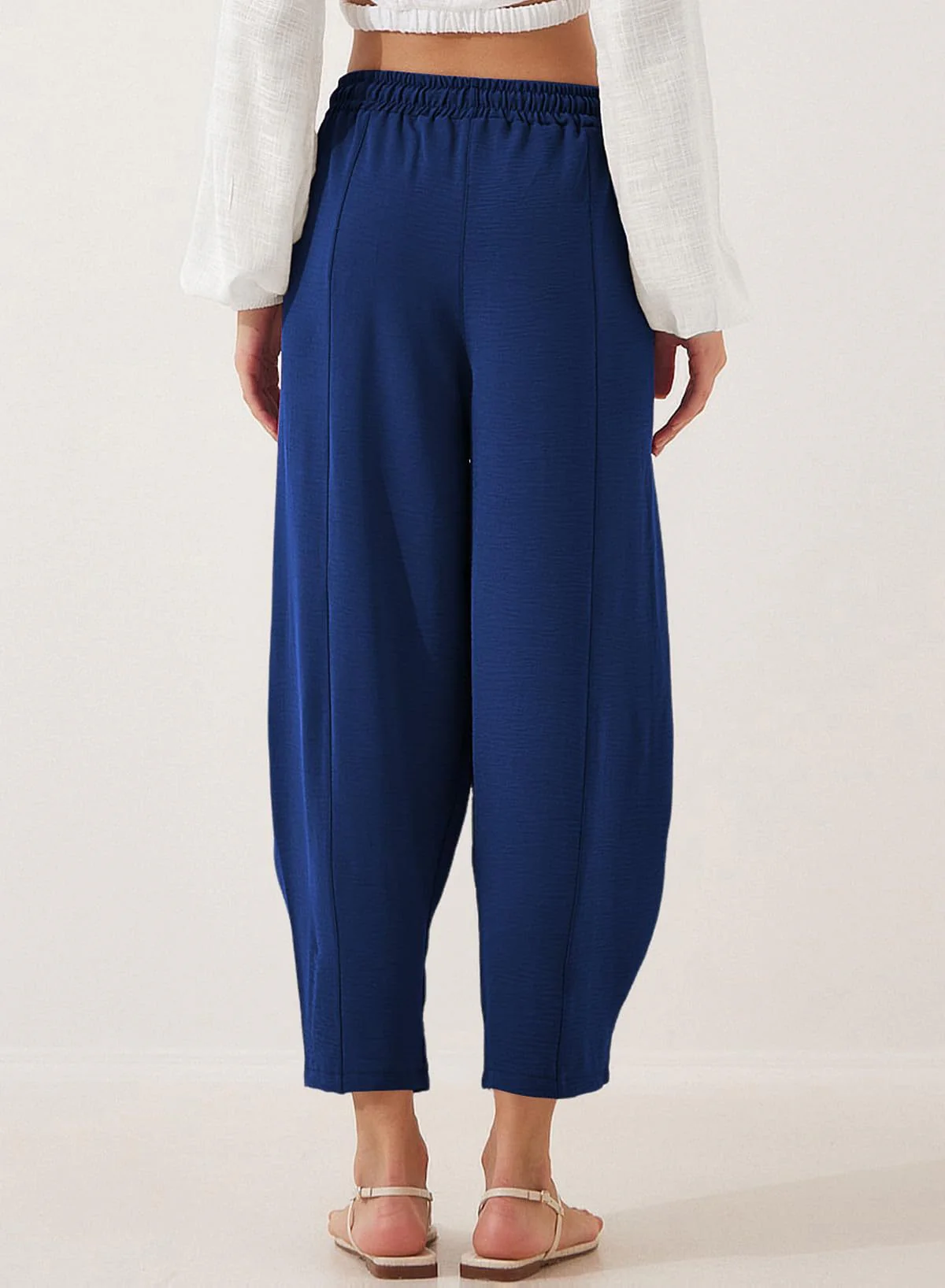 Navy Blue Elasticated Waist Band Wide Leg Trouser - Image 2