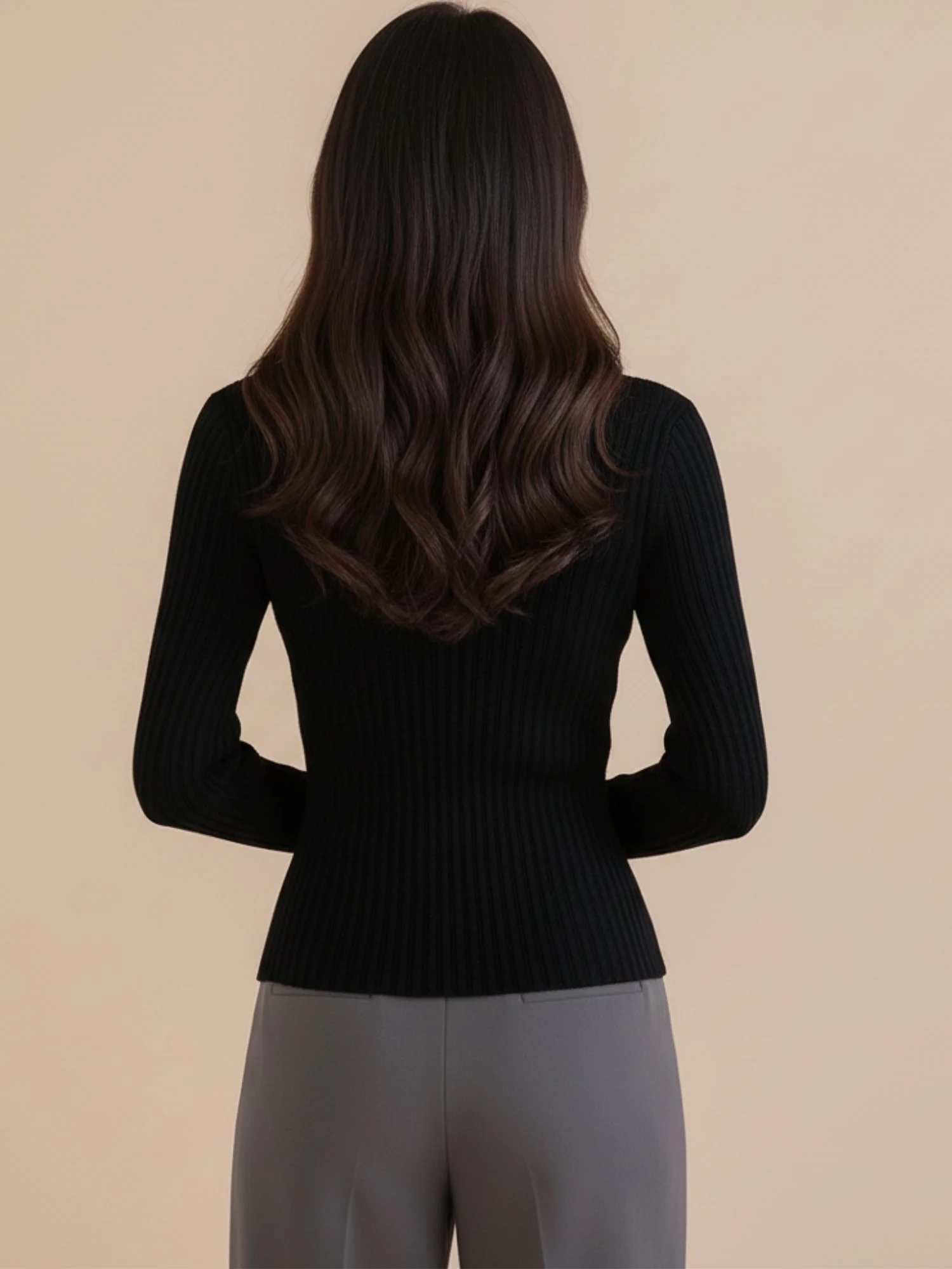 Navy Blue Full Sleeve Neck Cutout Wrap Top - Image 2