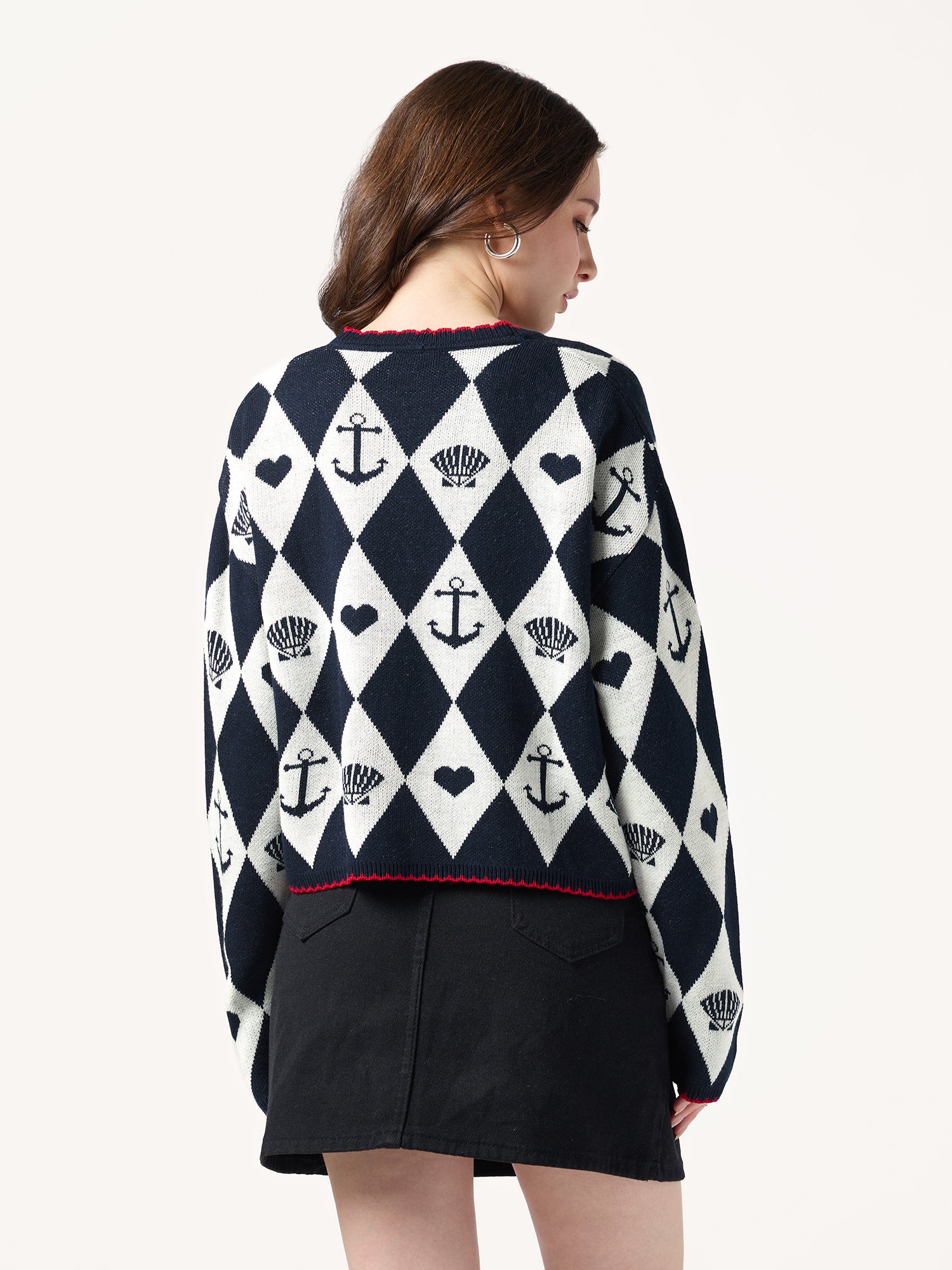 Navy Blue Graphic Tie Up Cardigan - Image 6