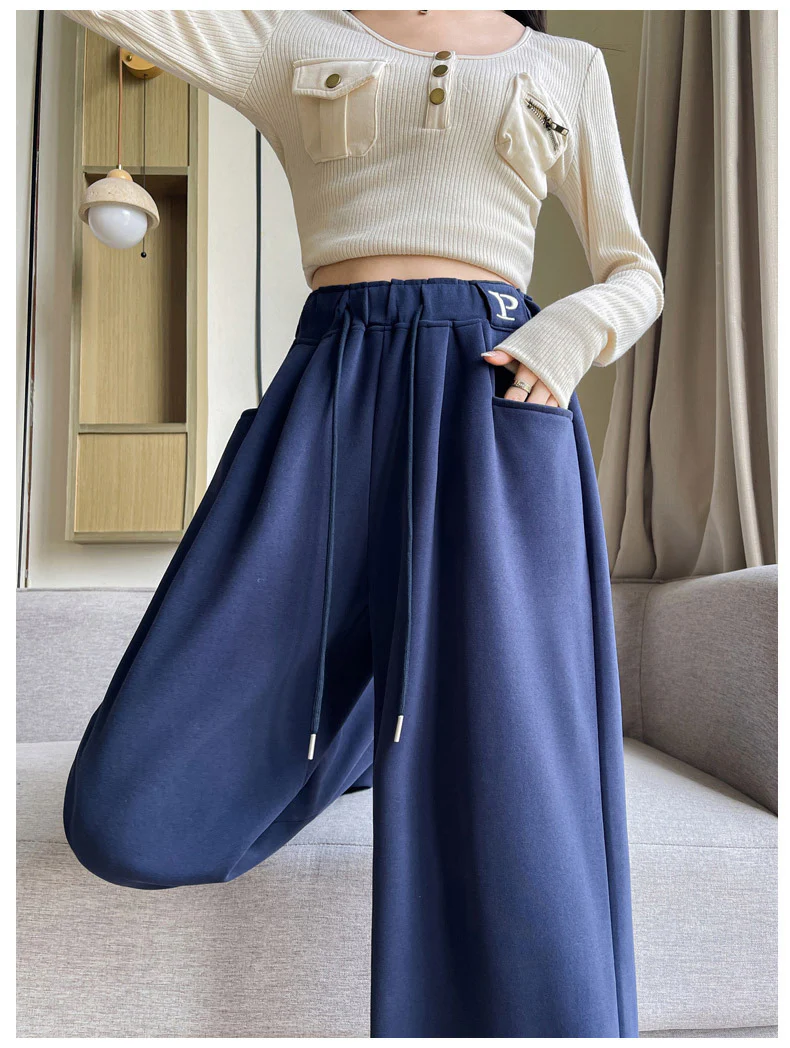 Navy Blue High Waist Drawstring Pant - Image 2