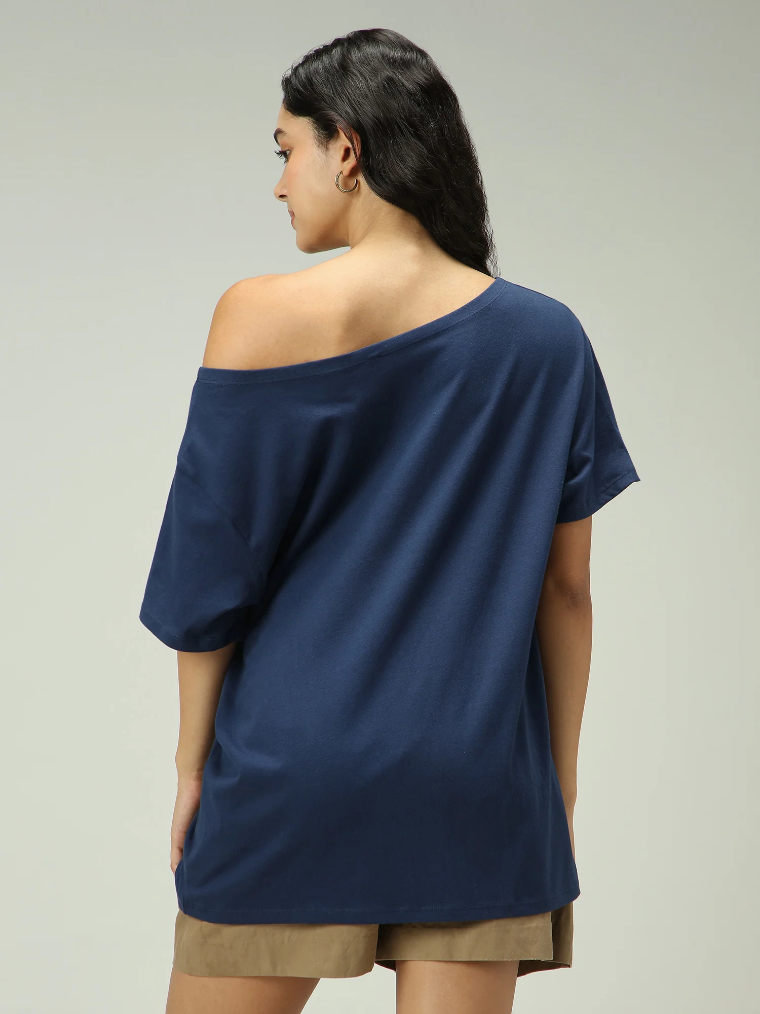 Navy Blue One Shoulder Graphic T-Shirt - Image 2