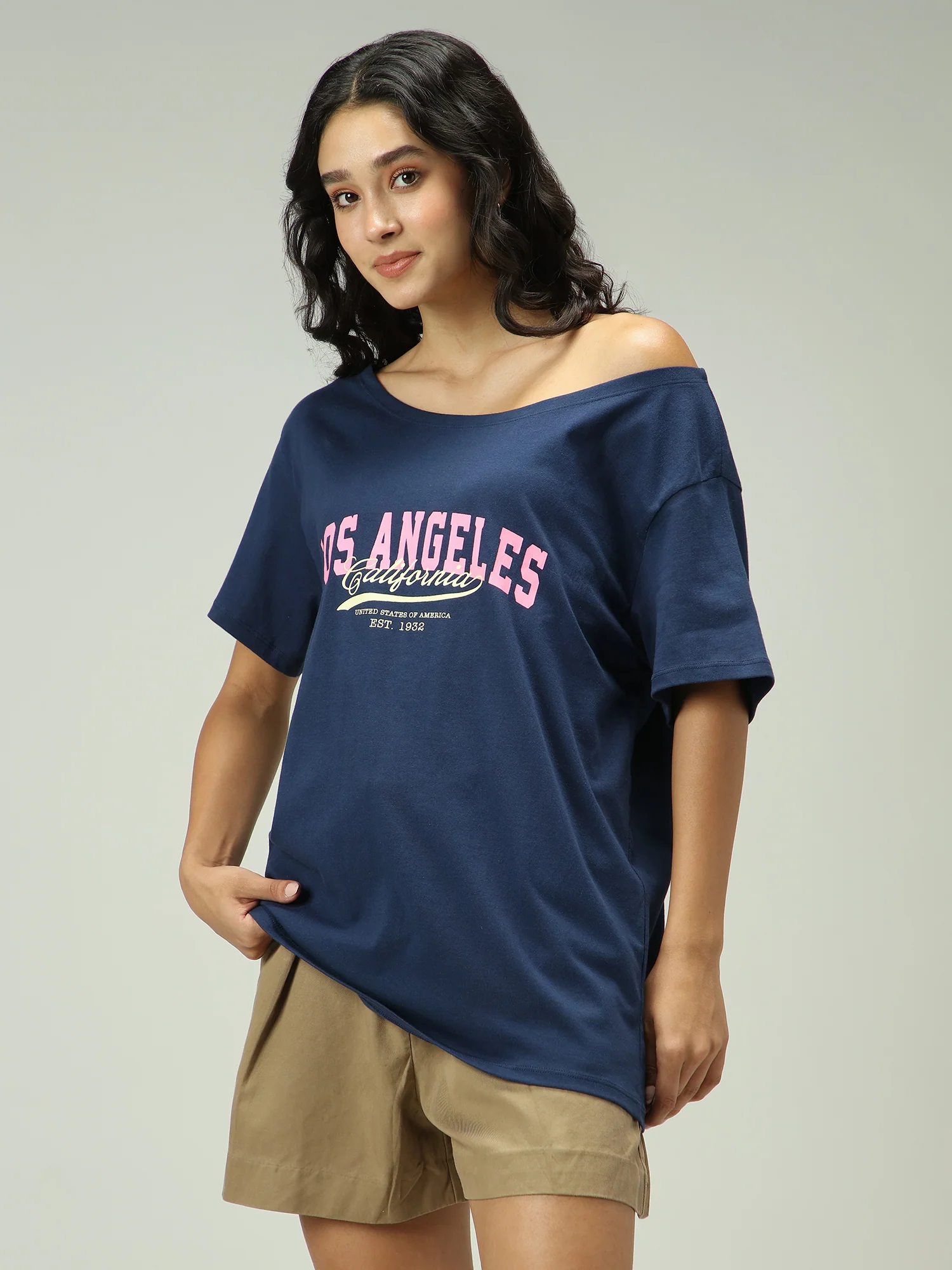 Navy Blue One Shoulder Graphic T-Shirt - Image 5