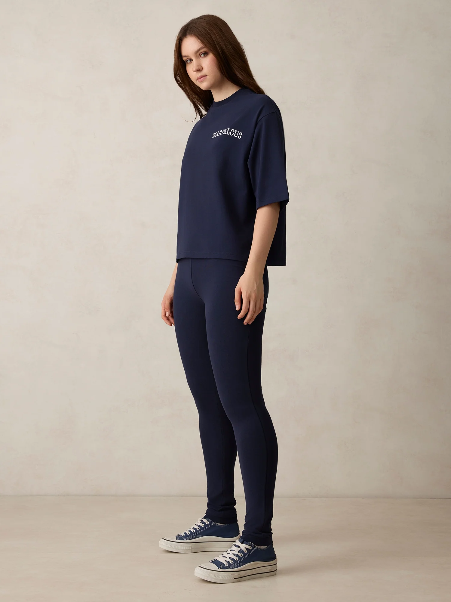Navy Blue Placement Print T-Shirt And Fitted Bottom Co-Ord Set - Image 6