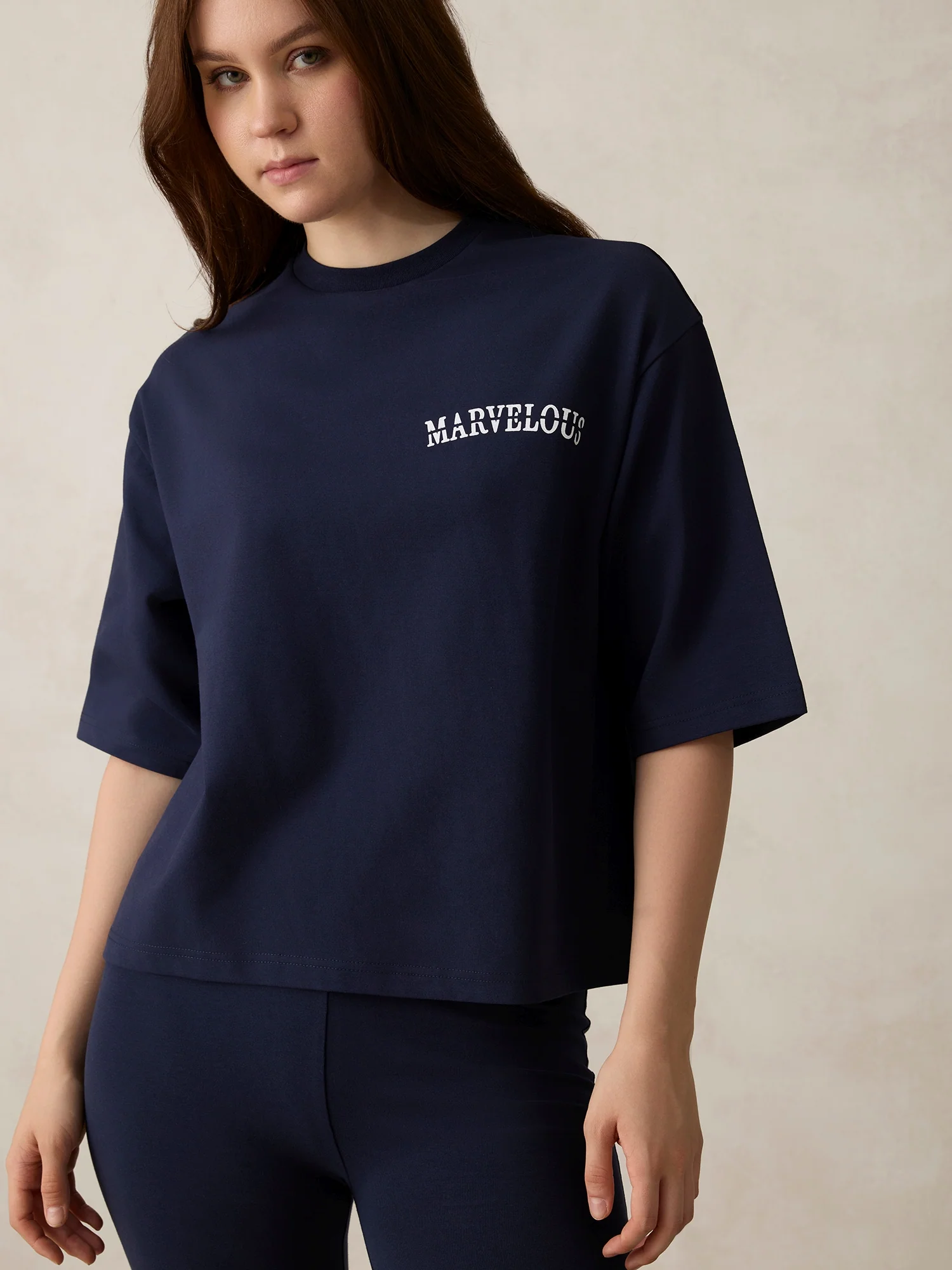 Navy Blue Placement Print T-Shirt And Fitted Bottom Co-Ord Set - Image 8