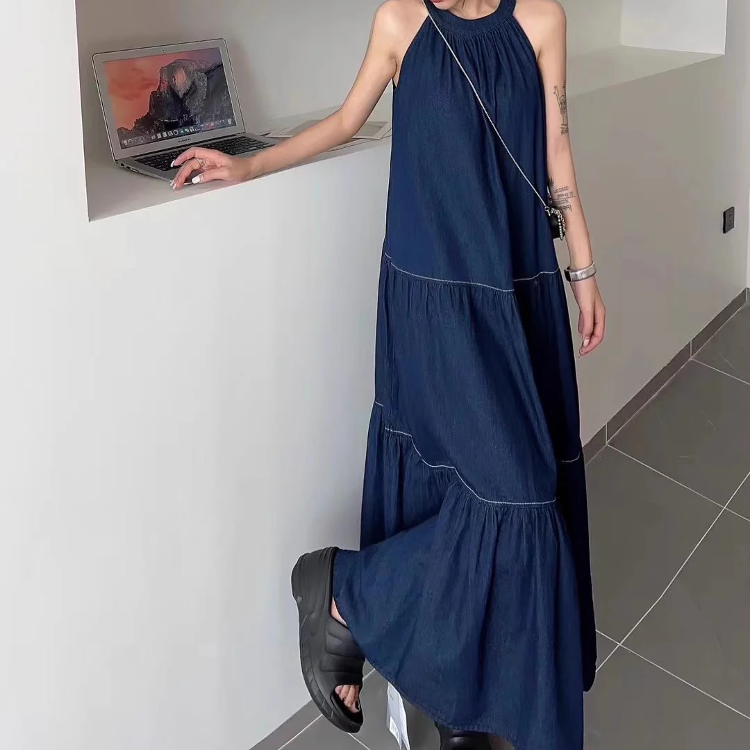 Navy Blue Racer Back Tiered Maxi Dress - Image 2