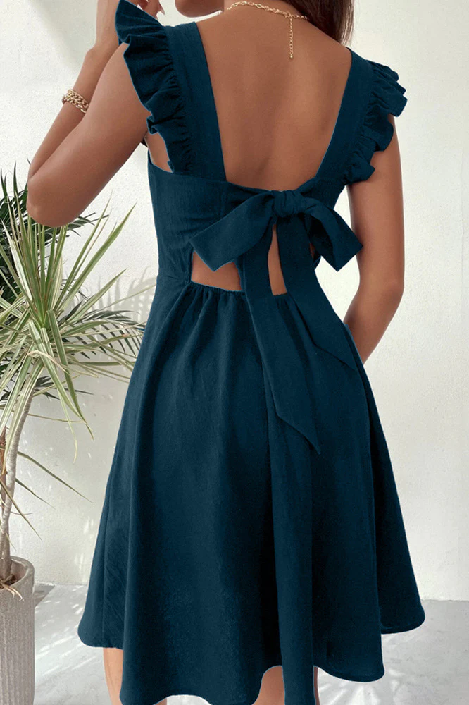 Navy Blue Ruffle Sleeve Dress - Image 2