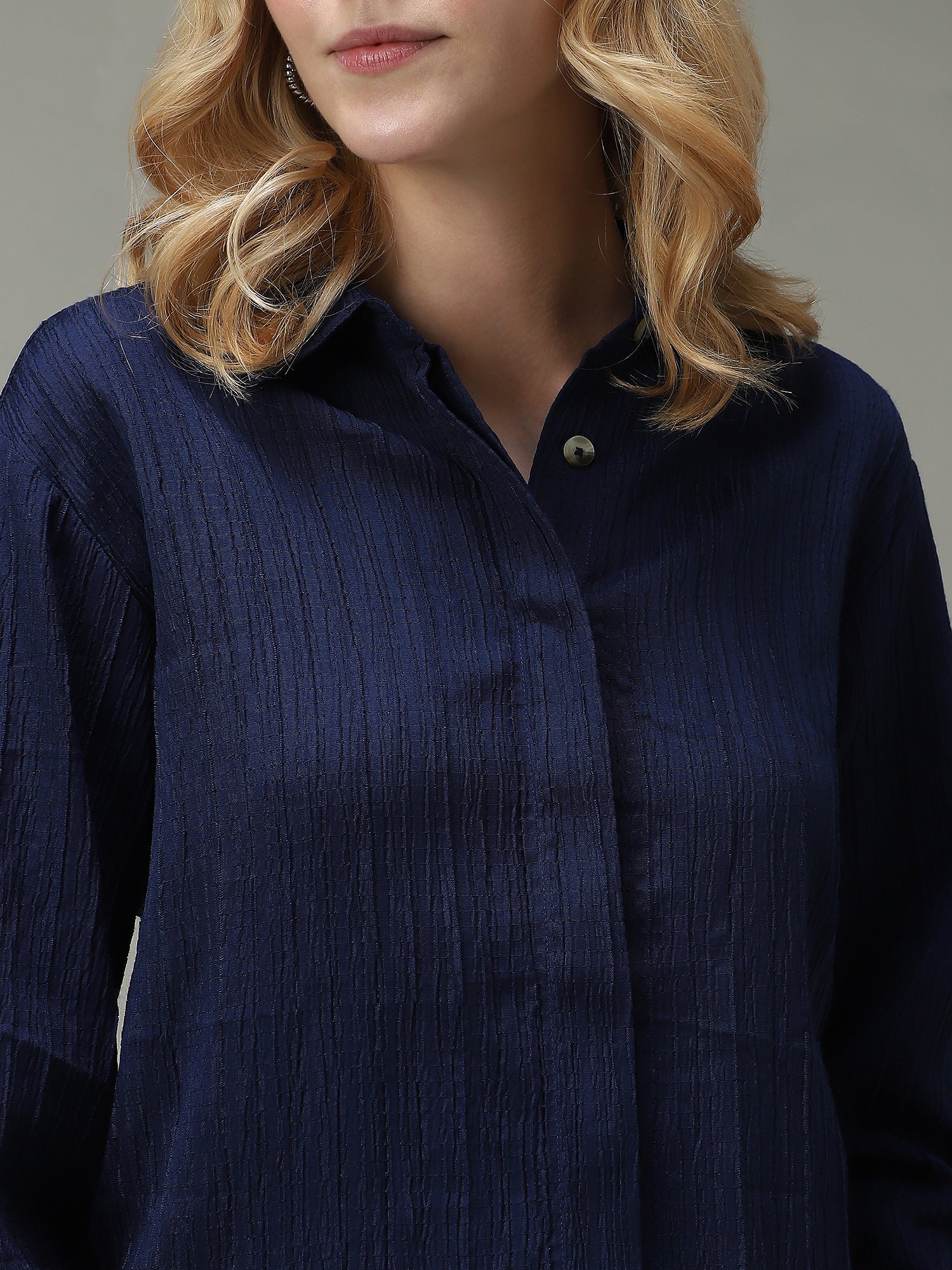 Navy Blue Side Button Detailed Shirt - Image 4