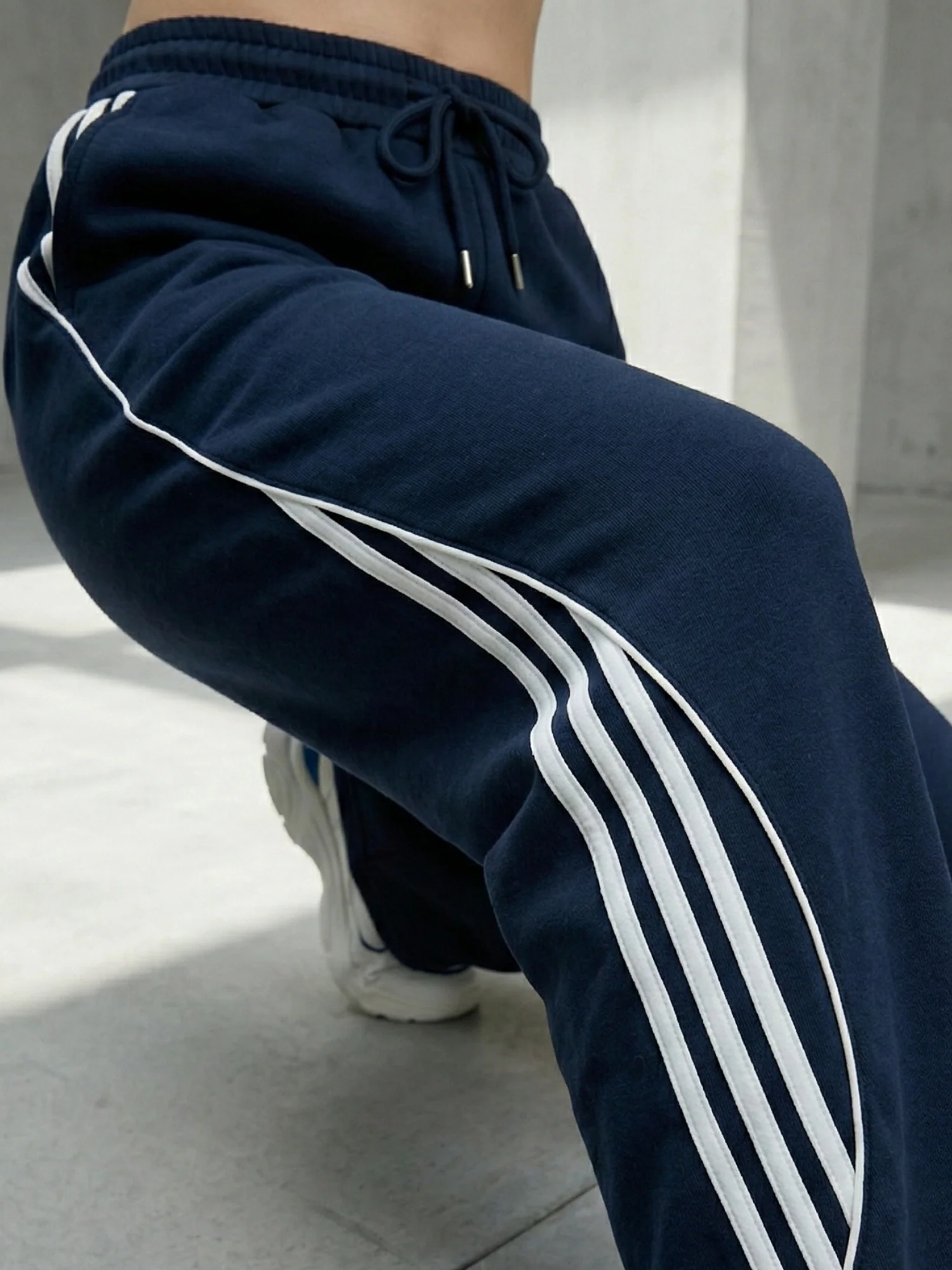 Navy Blue Side Seam Detailing Wide Leg Pant - Image 4