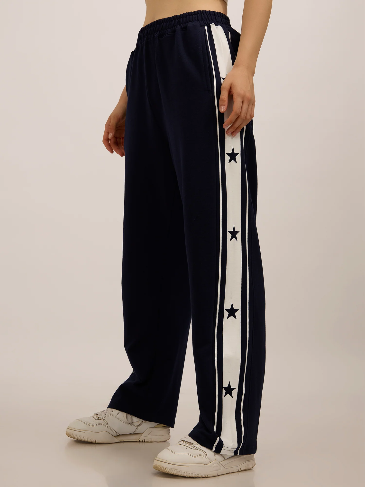 Navy Blue Side Tape Printed Joggers
