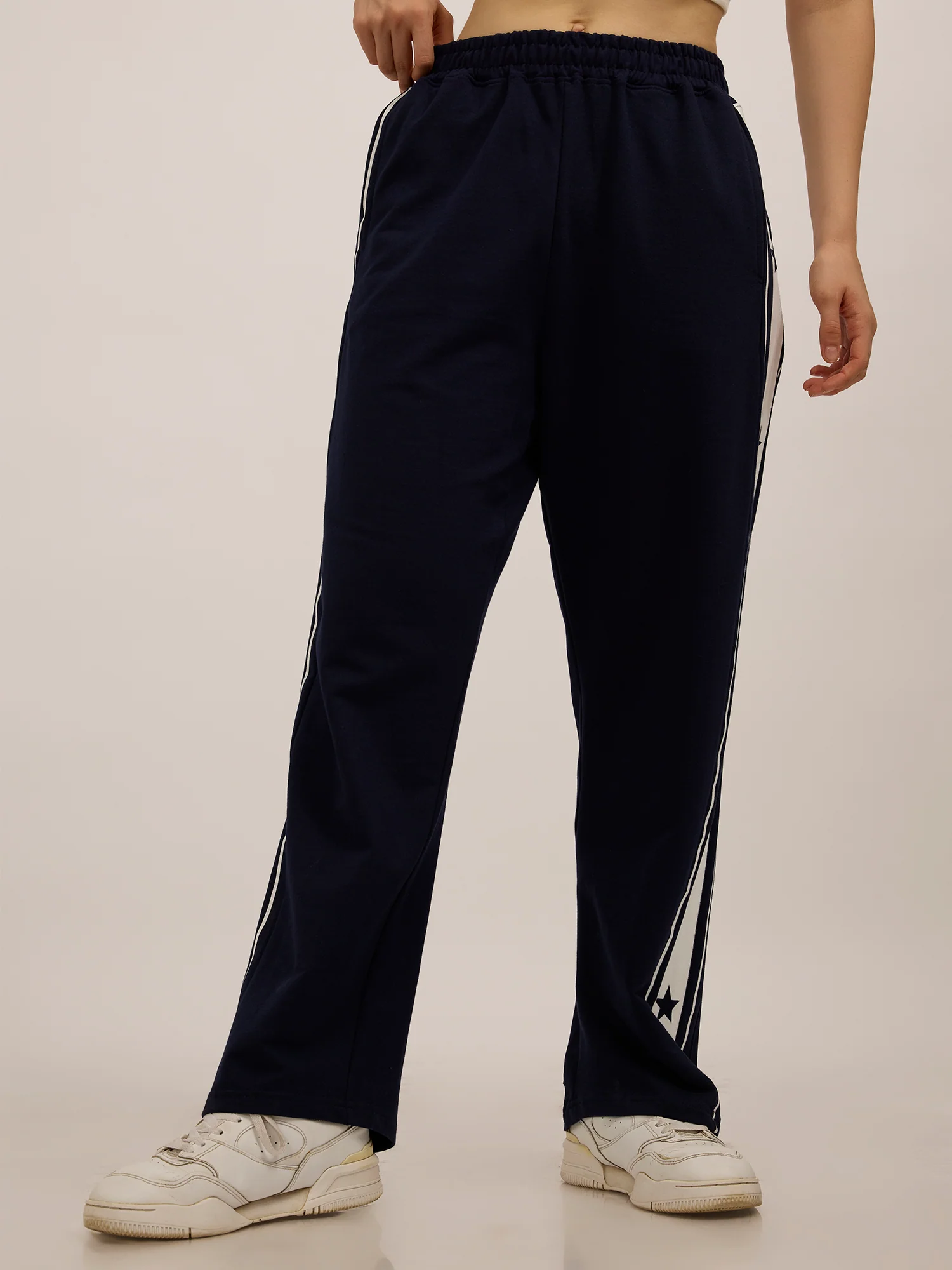 Navy Blue Side Tape Printed Joggers - Image 4