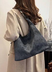 Navy Blue Smooth Crescent Zip-Up Hobo - Image 3