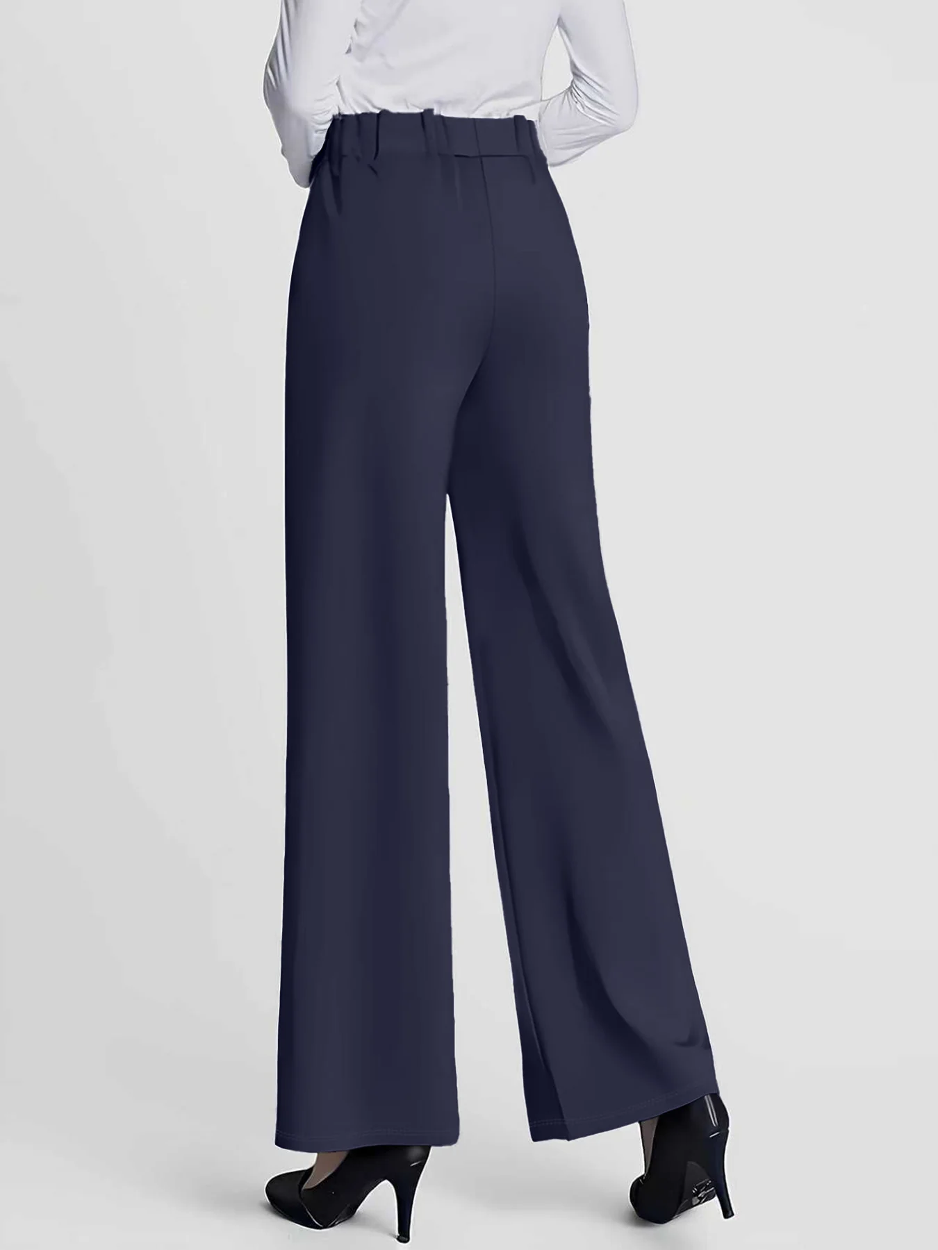 Navy Blue Solid Wide Leg Pant - Image 2