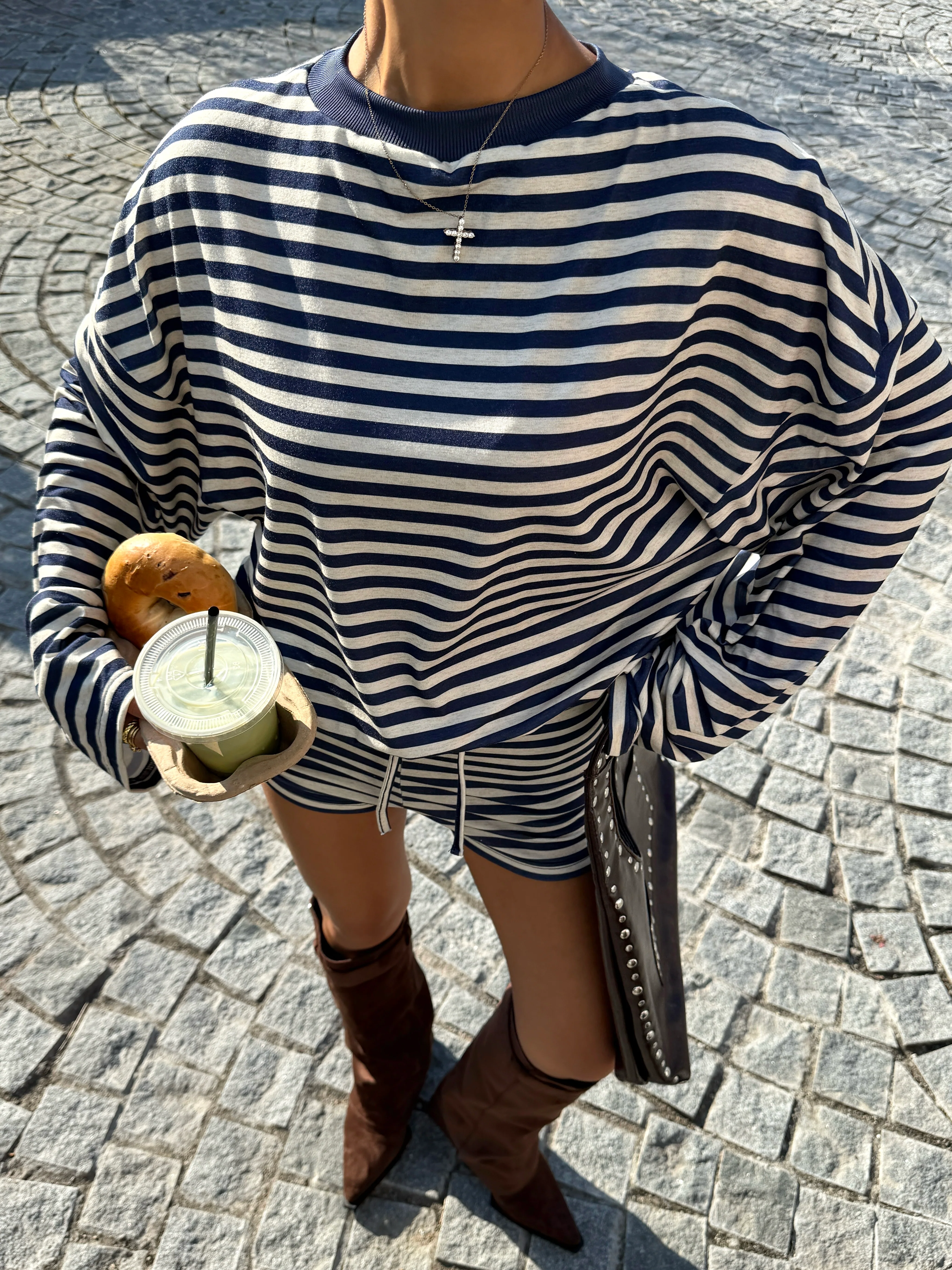 NAVY BLUE Striped Top And Shorts Co-Ord Set - Image 5