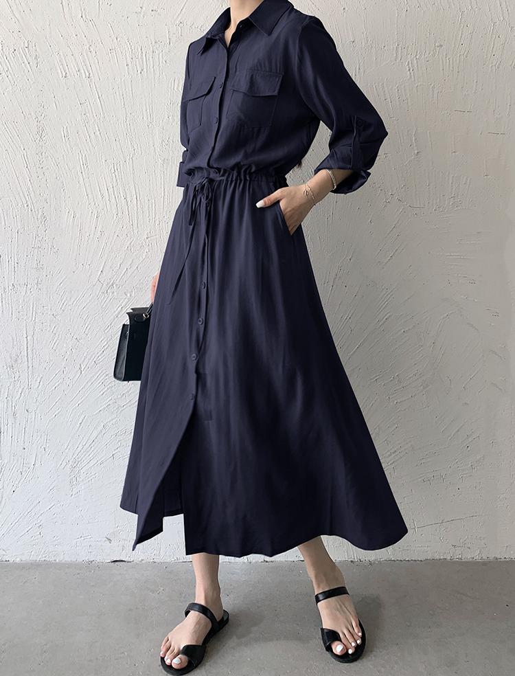 Navy Blue Three- Fourth Sleeve Collared Neck Dress - Image 2