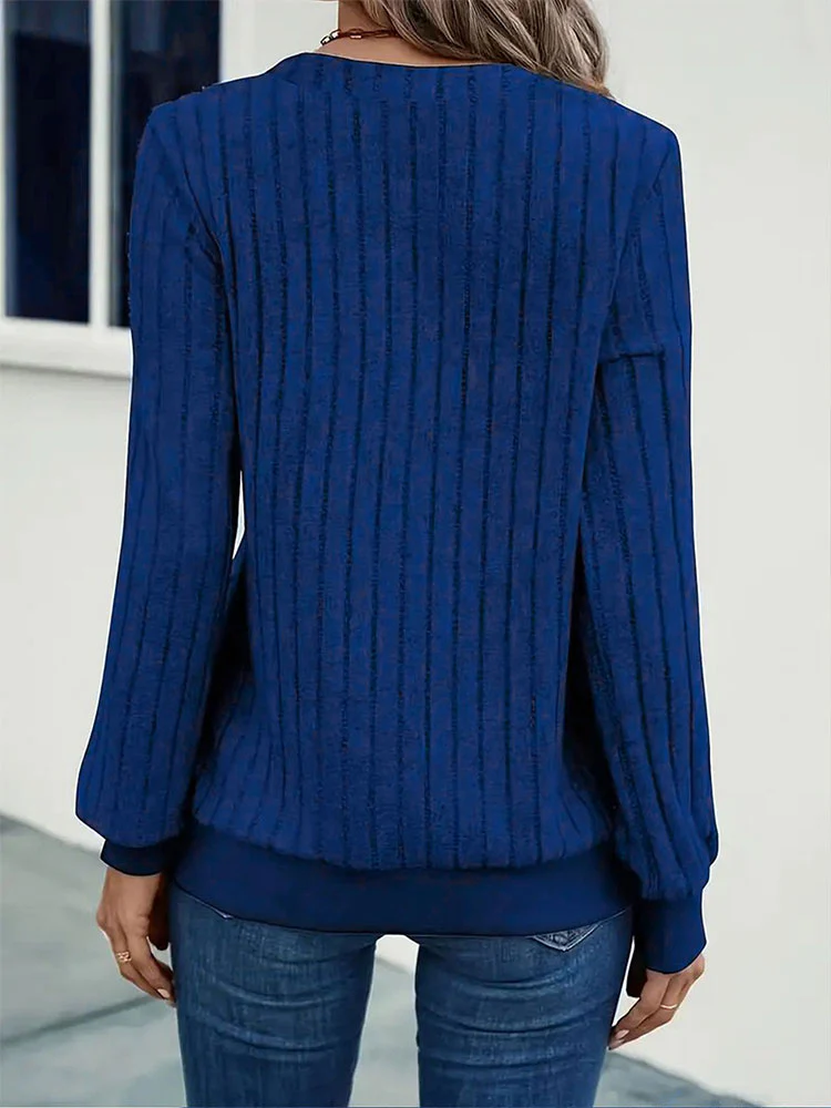 Navy Blue V Neck Full Sleeves Top - Image 2
