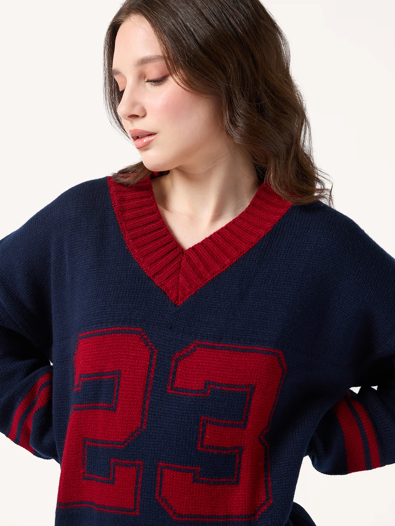 Navy Blue Varsity Graphic Sweater - Image 2