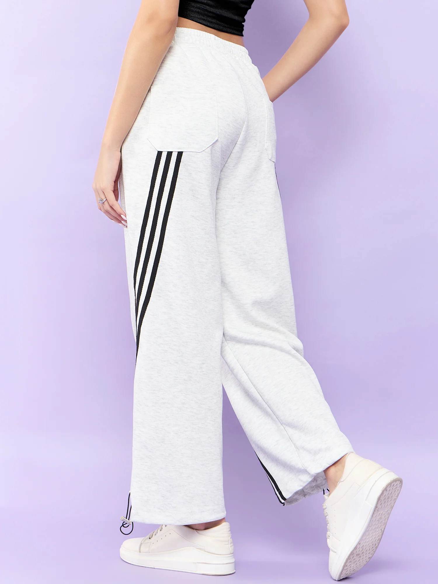White Joggers with Black Stripe - Image 2