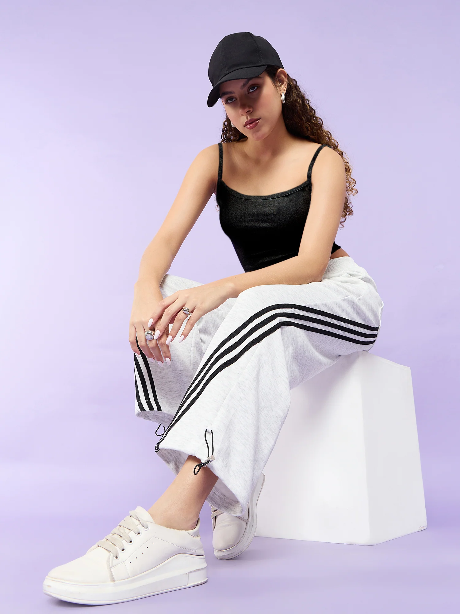 White Joggers with Black Stripe - Image 3