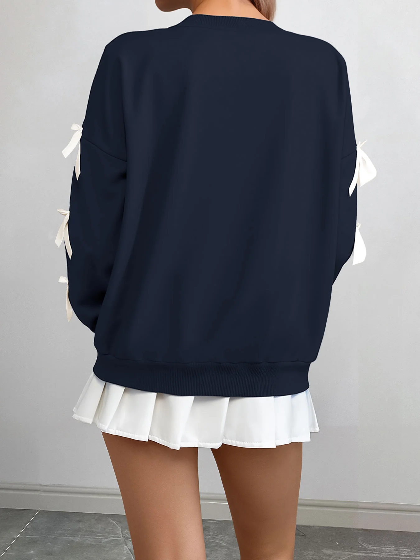 Navy Full Sleeve Bow Trim Sweatshirt - Image 2