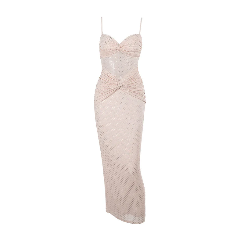 Nude Strappy Shimmer Evening Dress - Image 3