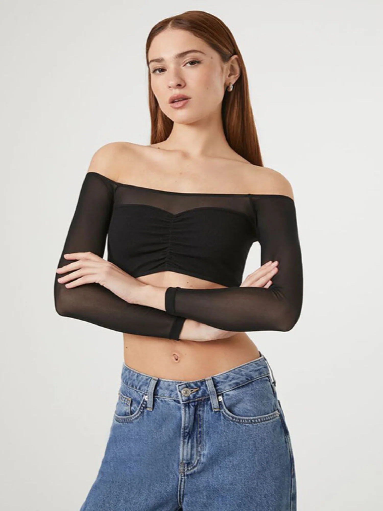 Black Off-Shoulder Smesh Top - Image 3