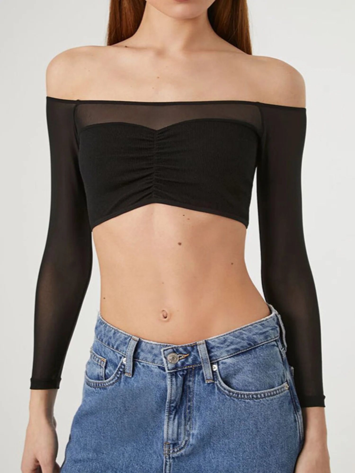 Black Off-Shoulder Smesh Top - Image 4