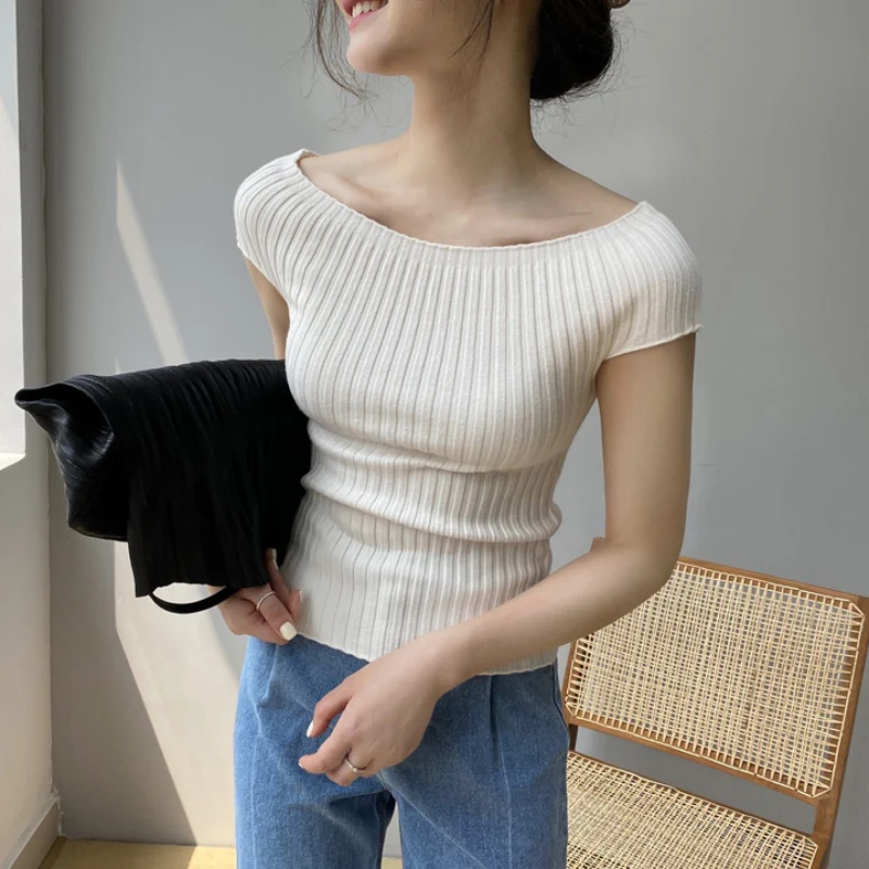 Off White Broad Neck Cap Sleeve Top - Image 2