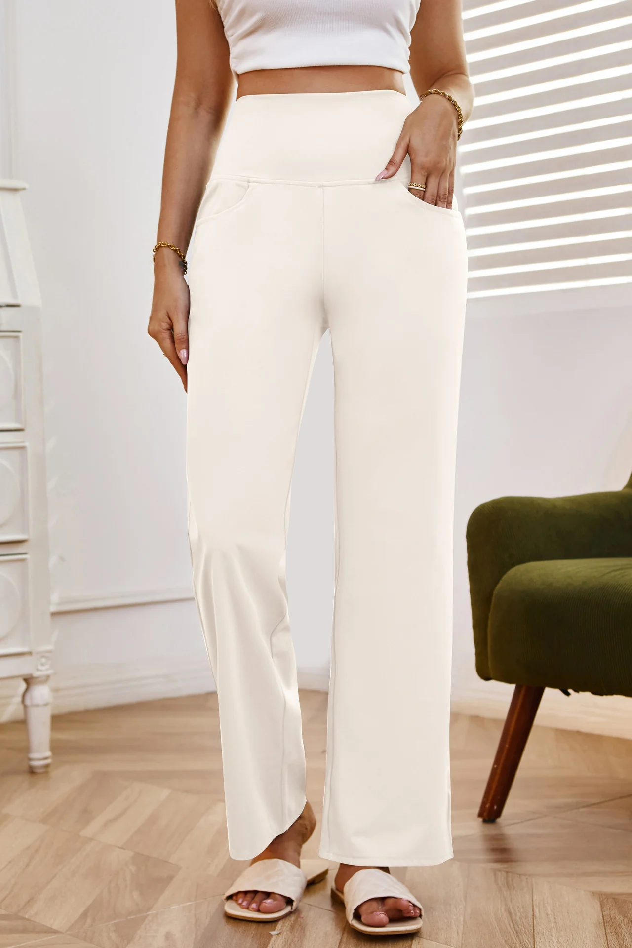 Off-White Elasticated Wide Leg Pants - Image 4