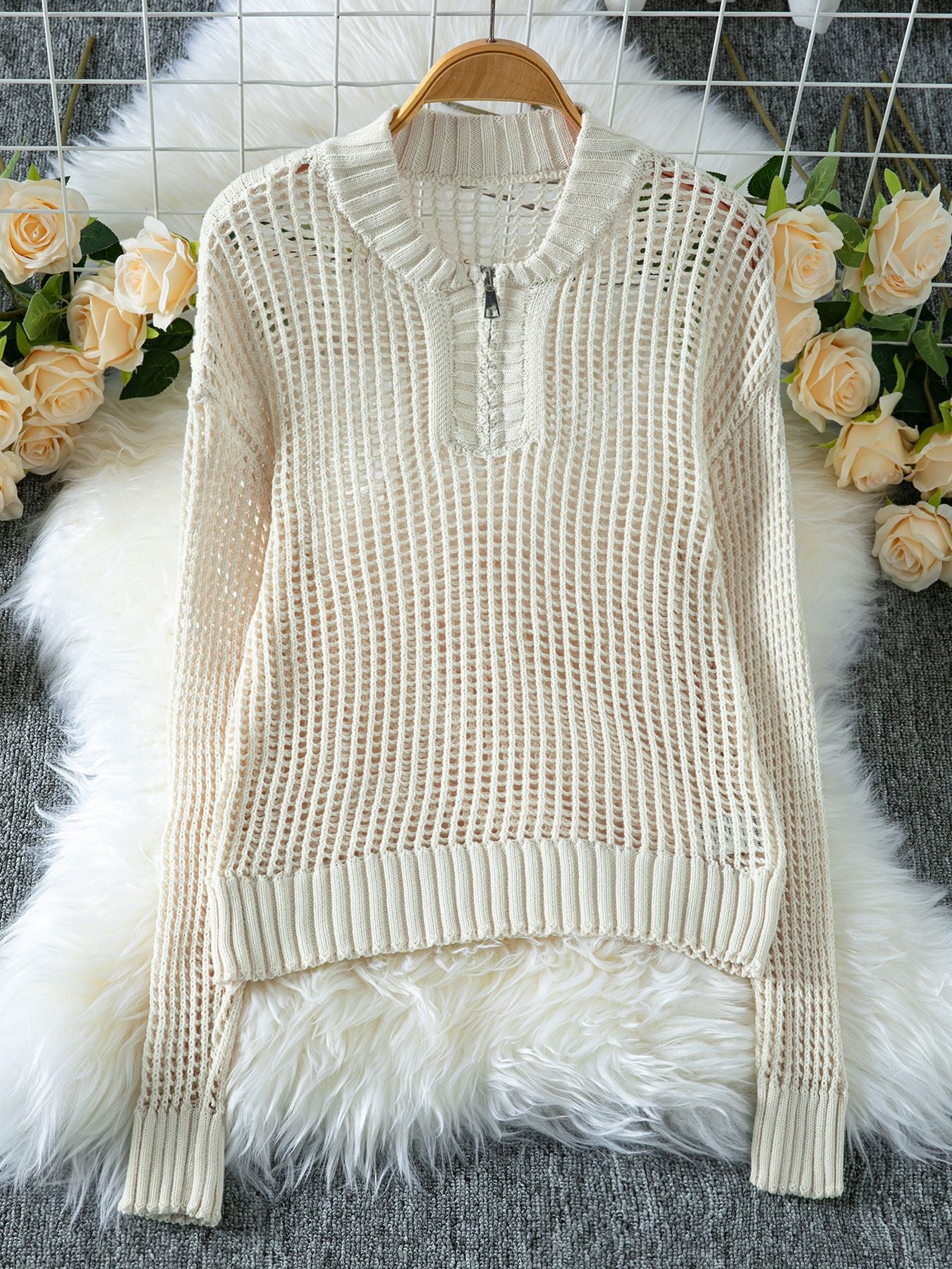 Off White Full Sleeve Textured Sweaters - Image 5