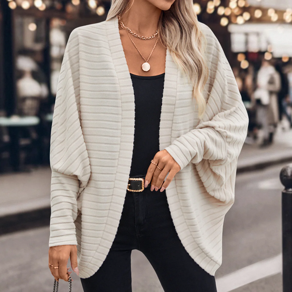 Off White Full Sleeves Front Open Shrug - Image 3
