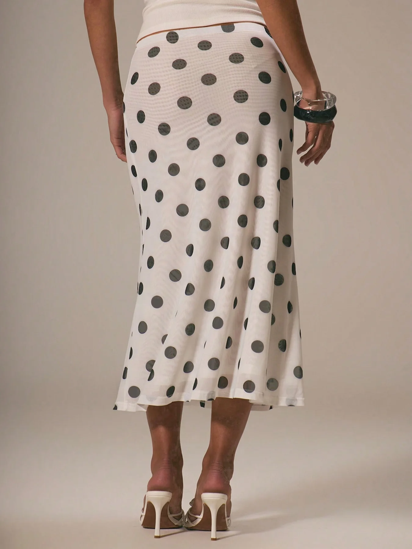 Off White Polka Printed Skirt - Image 2