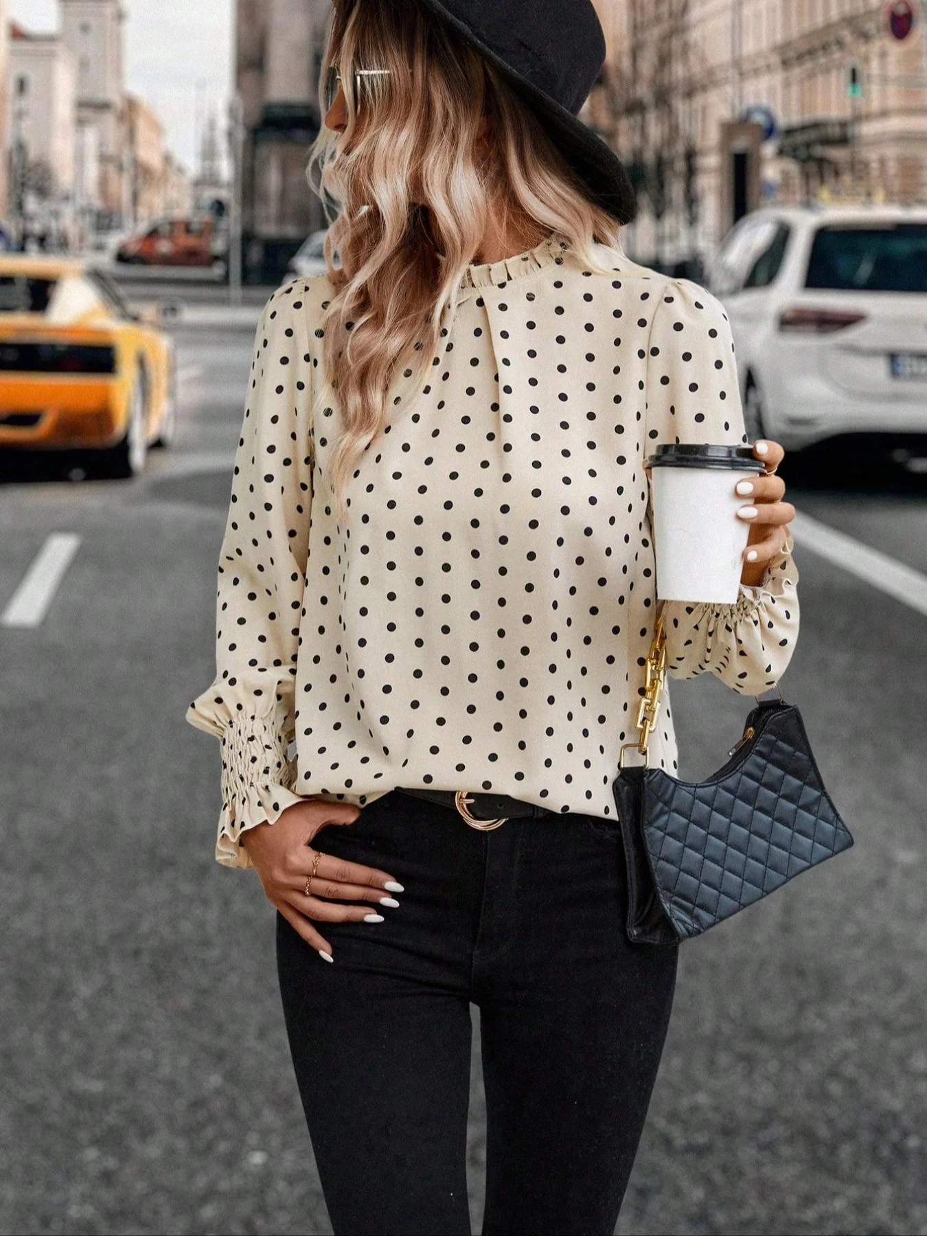 Off White Ruffle High Neck Full Sleeves Top - Image 2