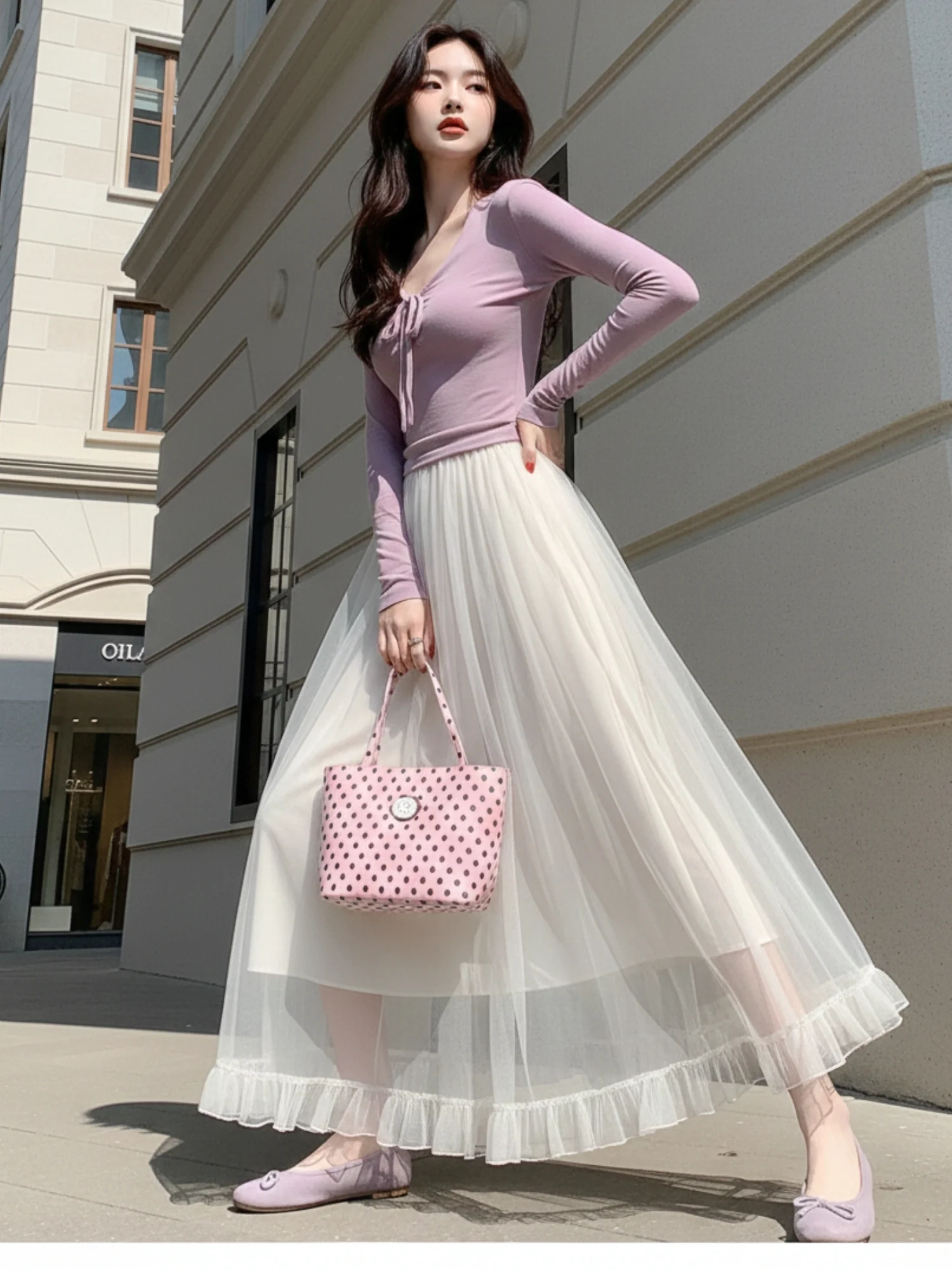 Off White Sheer A-Line Maxi Skirt With Frilled Hem