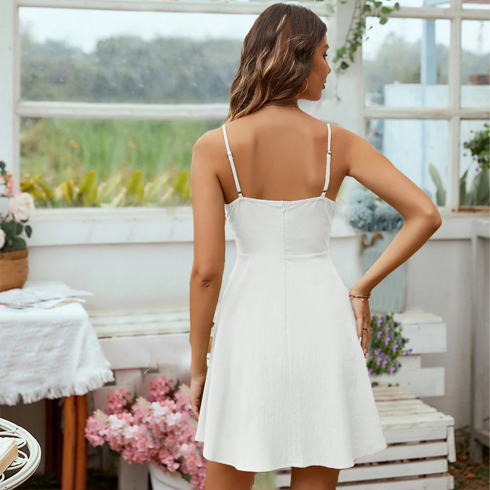 Off White Shoulder Strap Front Ruched Dress - Image 2