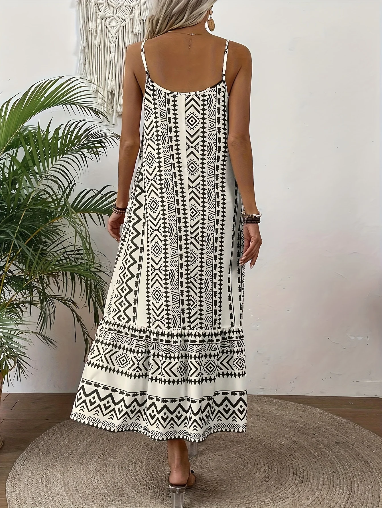 Off White Spaghetti Strap Printed Dress - Image 2