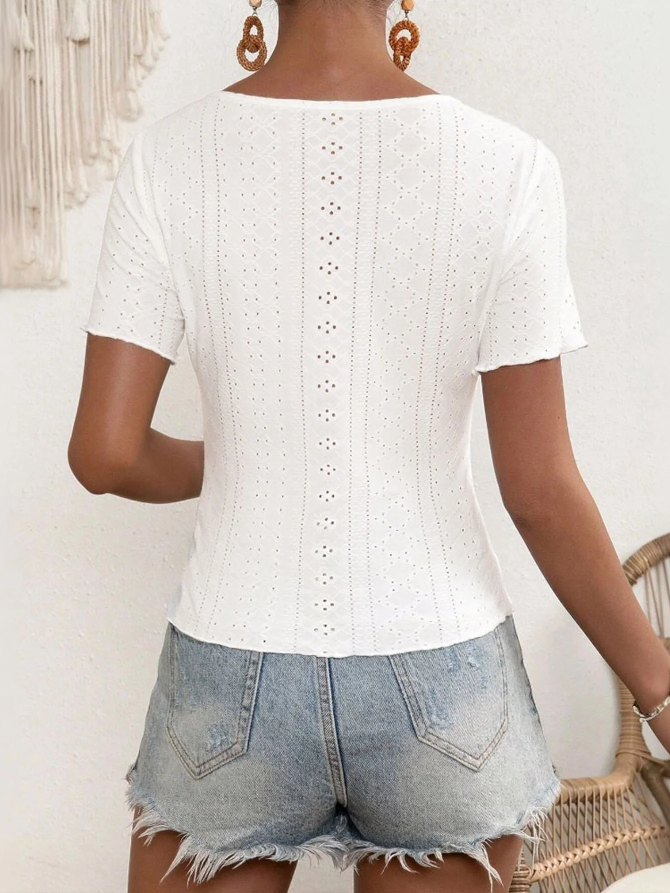Off White Textured Knot Bow Top - Image 2