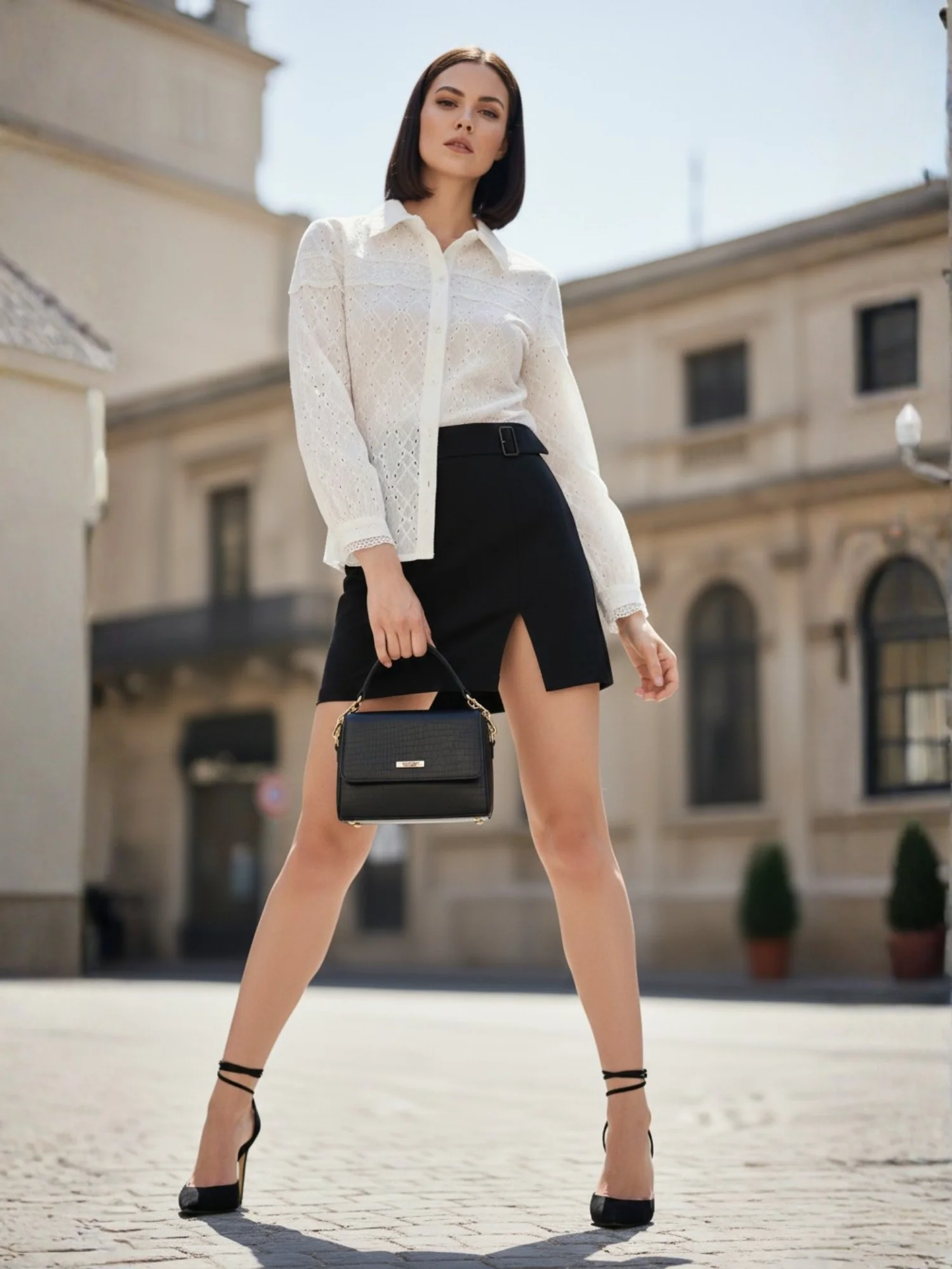 Off White Textured Stylized Collar Shirt - Image 3