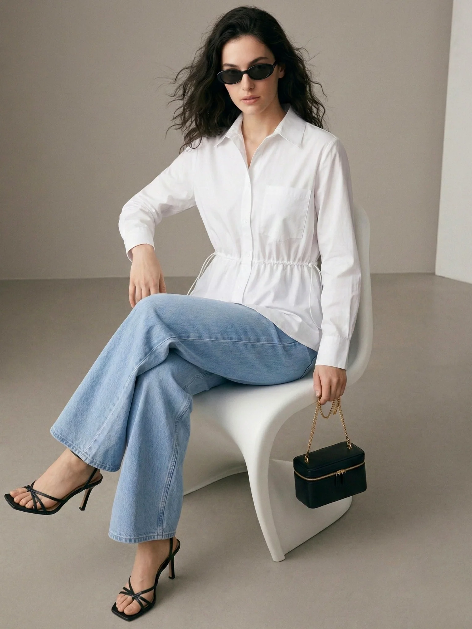 Off White Waist Tie Cotton Shirt - Image 5