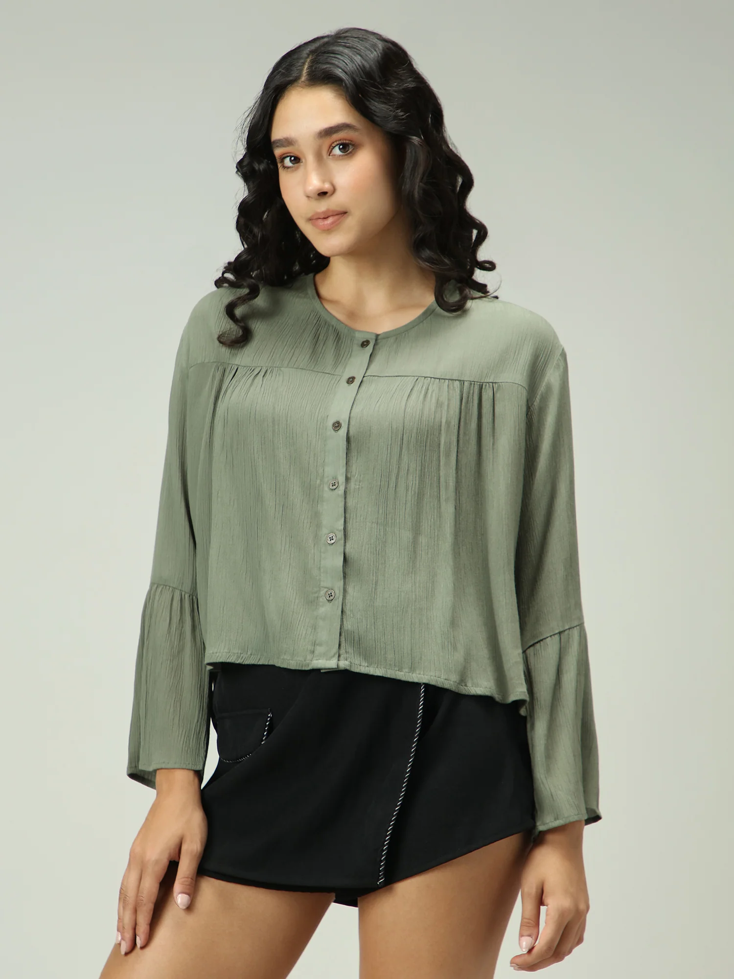 Olive Basic Cropped V Neck Top - Image 5