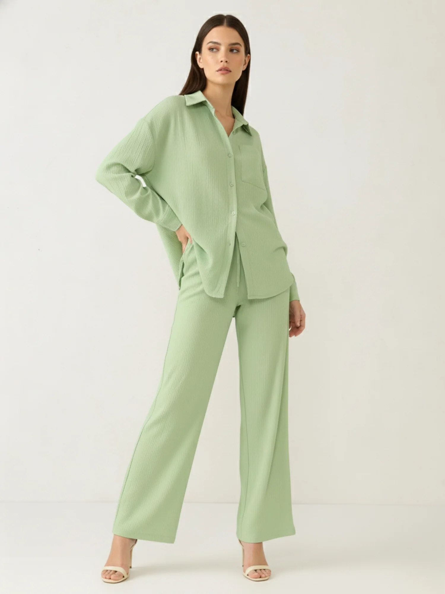 Green Oversized Shirt & Pant Co-Ord Set - Image 3