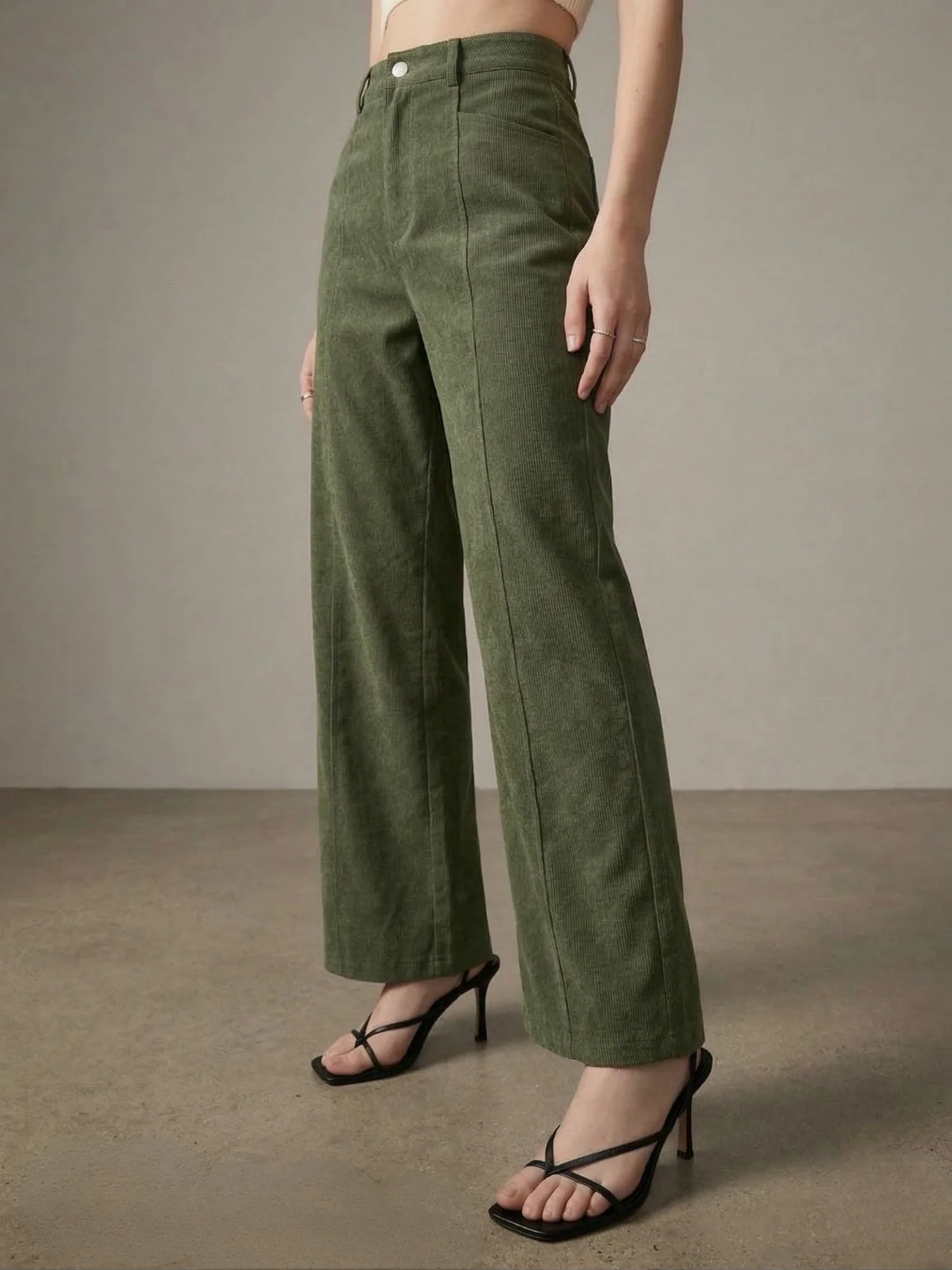 Olive High Waist Wide Leg Solid Trouser - Image 2