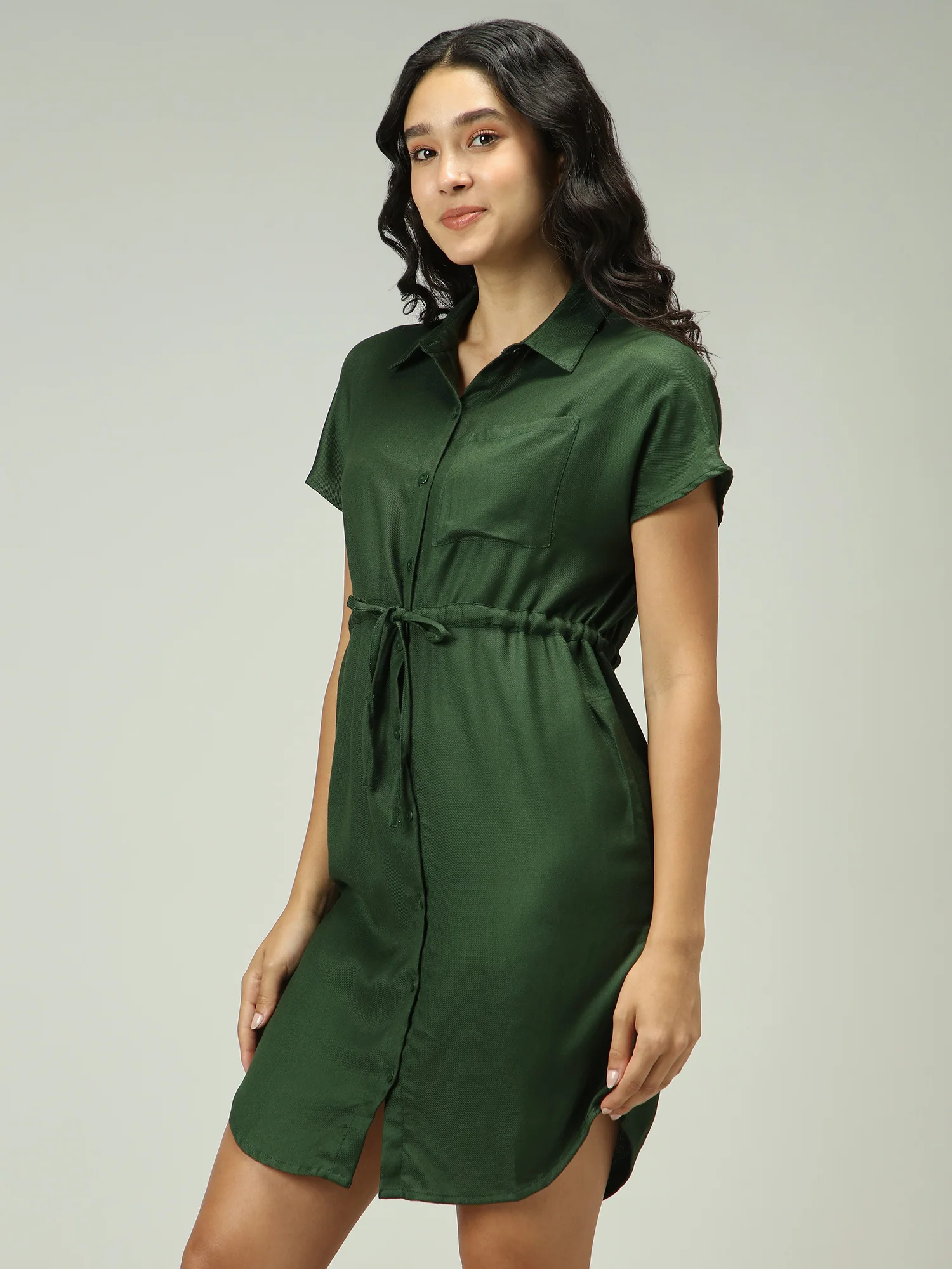 Olive Shirt Dress With Elasticated Waist - Image 4