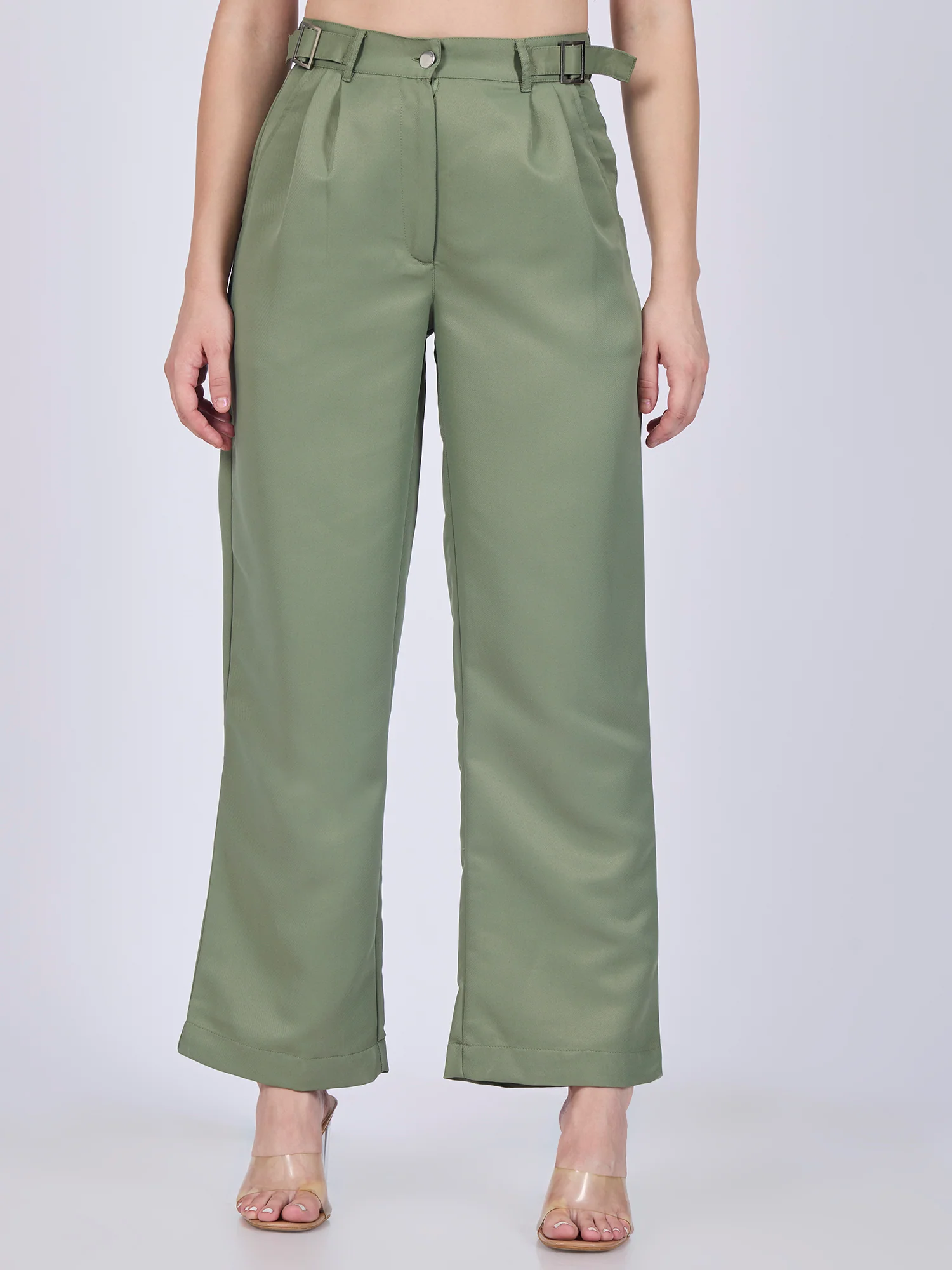 Olive Side Tabs Wide Leg Trouser - Image 4