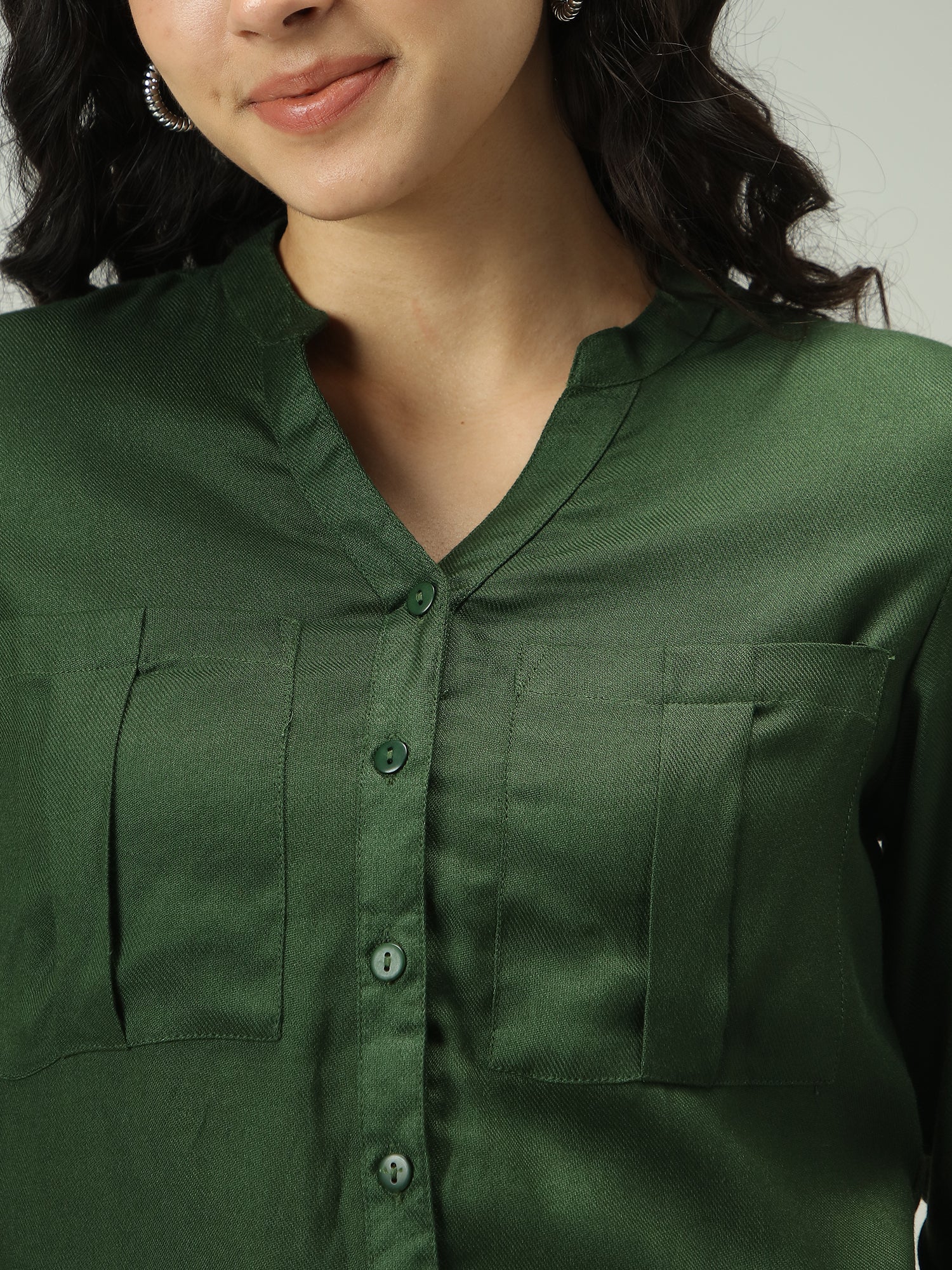 Olive Solid V Neck Shirt - Image 6