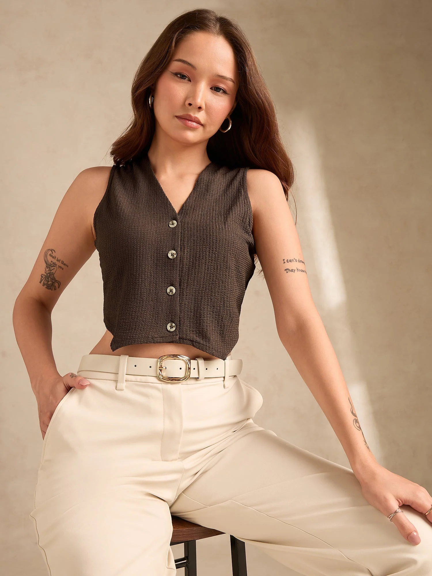 Olive V Neck Vest Top - Image 5