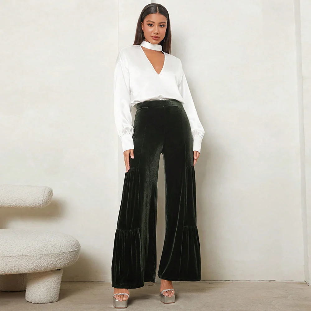 Olive Velour Tiered Pant - Image 3